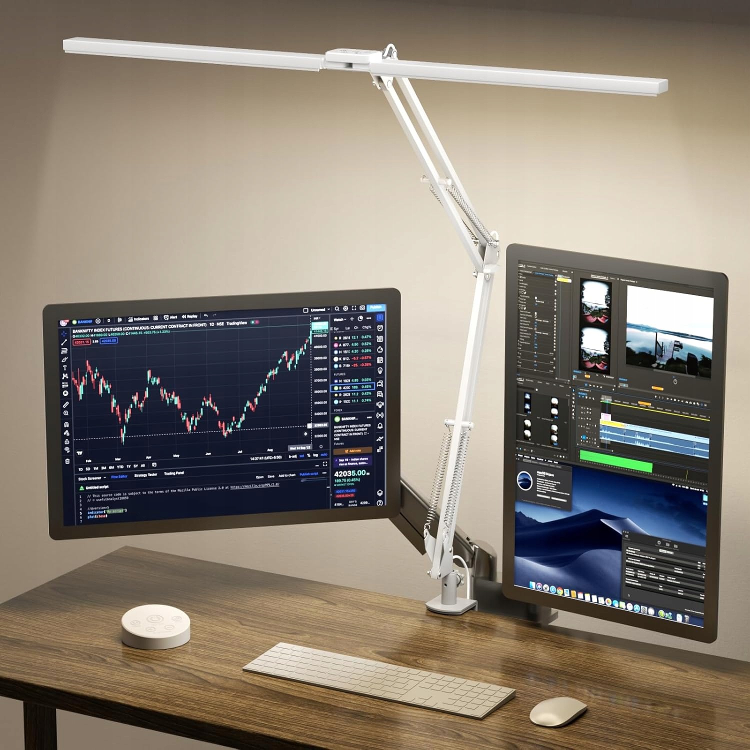 Dvojitá Led stolná lampa s diaľkovým ovládaním 2400LM, ochrana očí, biela
