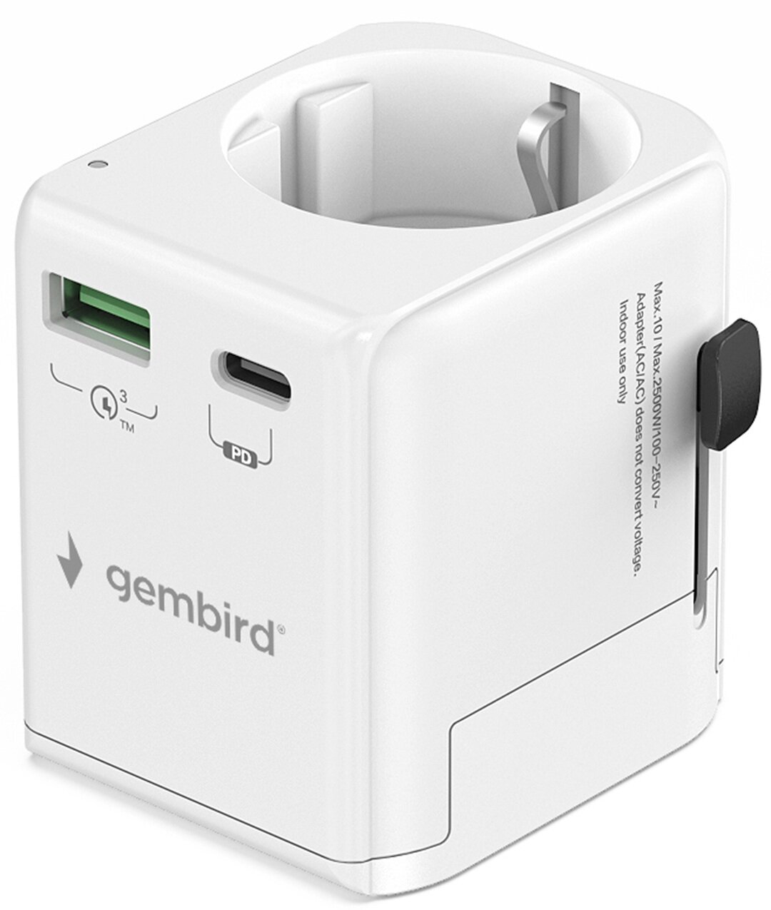 Adapter podróżny Gembird TPA-EU1A1C20-01-W