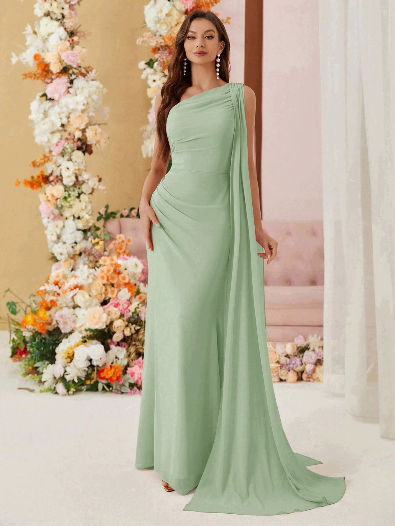 Shein Zelená Elegantní Šaty Na Jedno Ramínko M 1 M