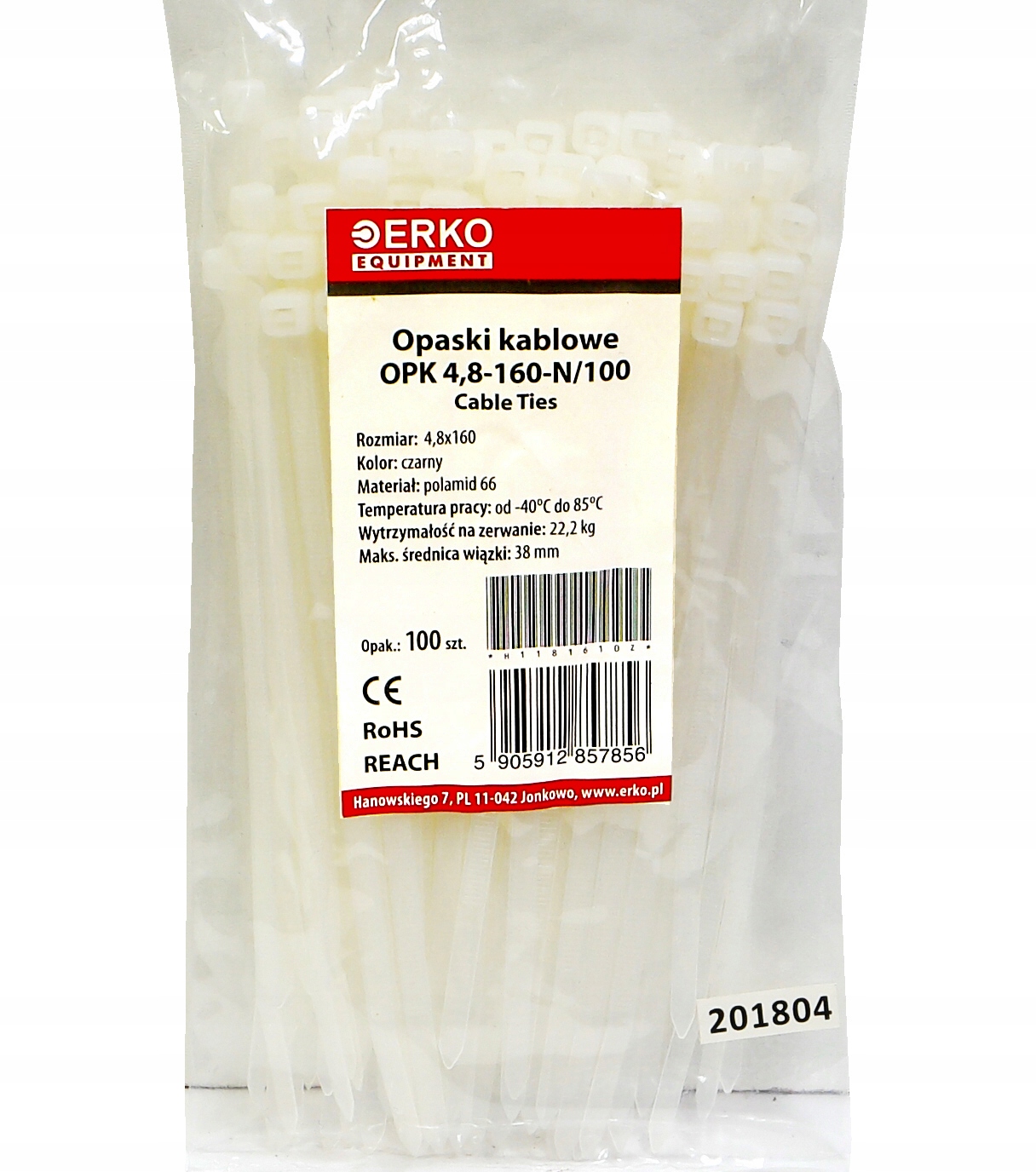 

opaska zaciskowa biała Opk 160 4,8 100szt Erko