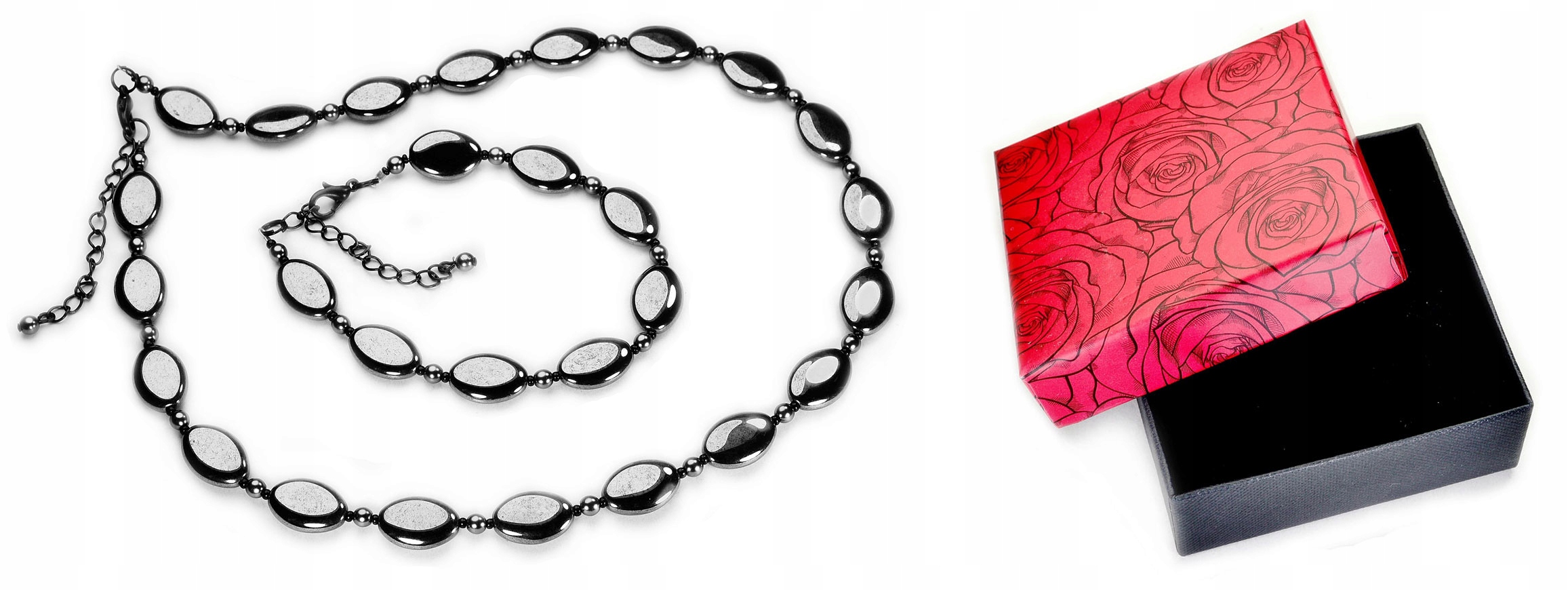 

Komplet Biżuterii Hematyt Szary Bransoletka Choker