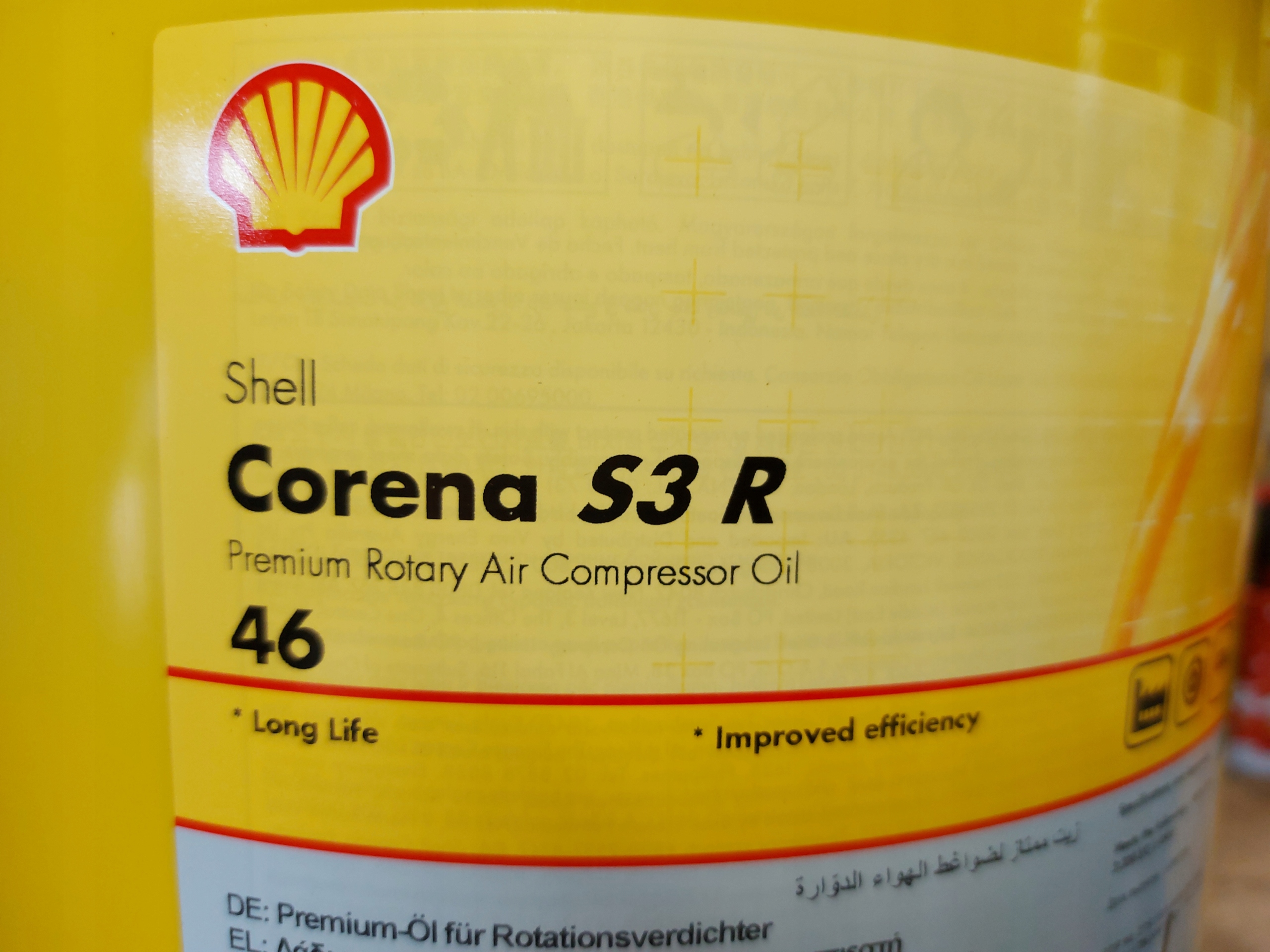Olej sprężarkowy Shell Corena S3 R46 sprężarki śrubowej kompresora 5L