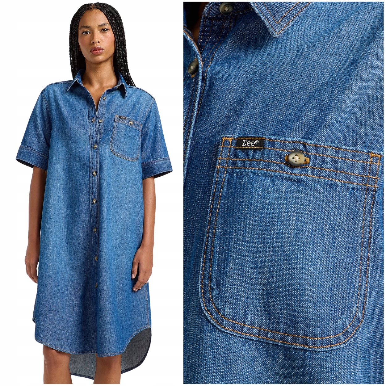 Lee All Purpose A-line Dress volná džínová šaty s krátkým rukávem