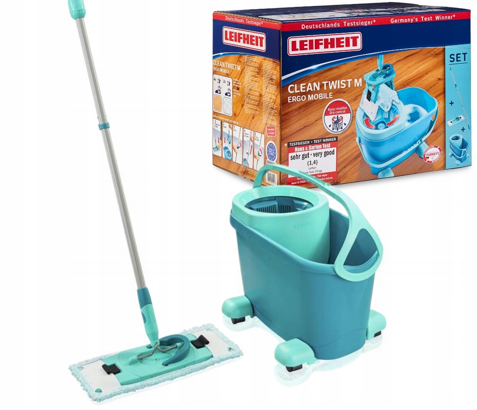 Mop Obrotowy z Kółkami Rotacyjny Płaski Wyciskany Leifheit Clean Twist M