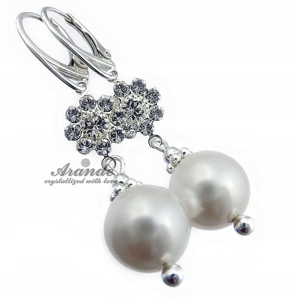 Krystaly Náušnice Perly Bílé Stříbro