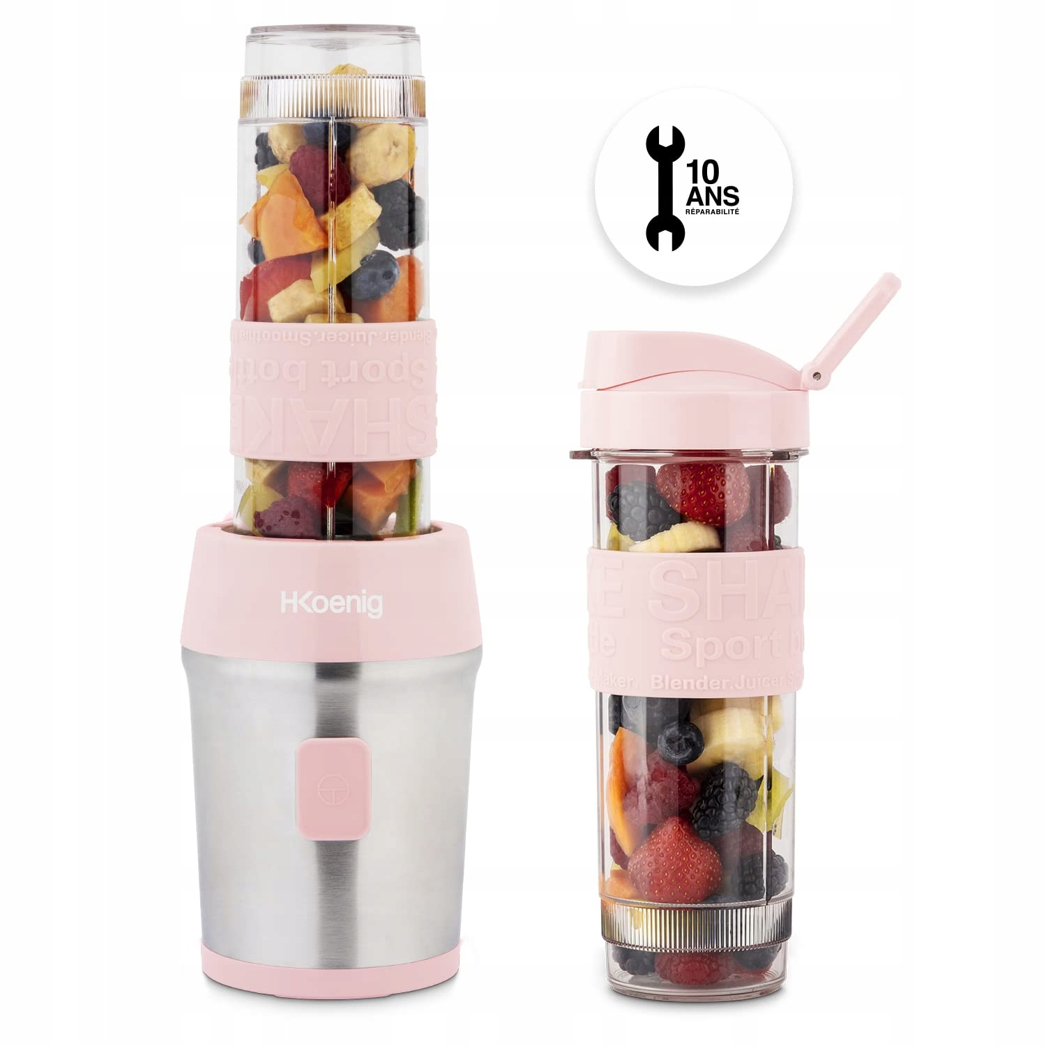 HKOENIG Mini Blender Smoothie 570ml 300W BPA Free 2 Butelki Pastelowy Róż — miniatura 3