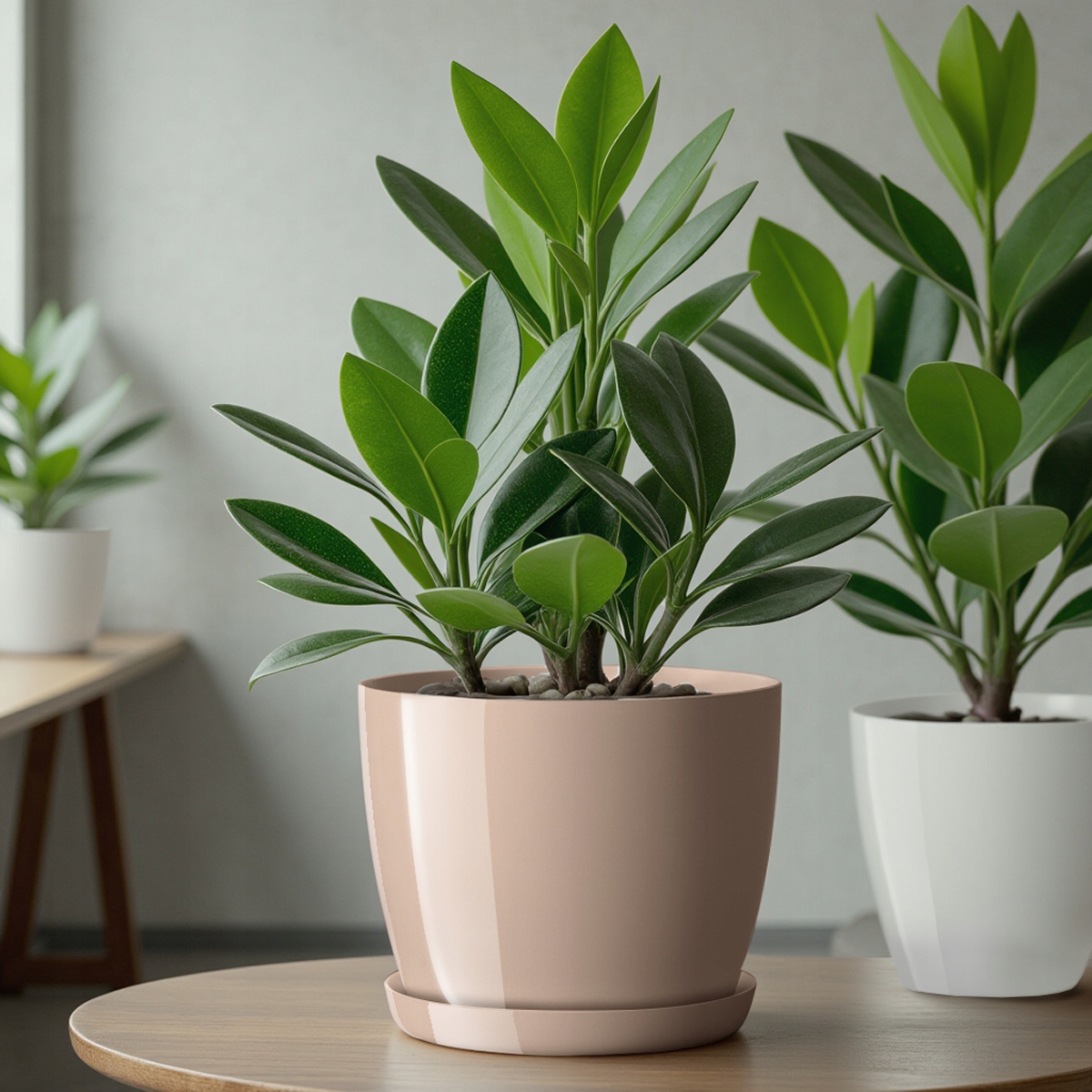 DONICZKA Z PODSTAWKĄ PLASTIKOWA OSŁONKA DONICA 16cm BEŻOWA NA KWIATY KADAX Kolor beżowy