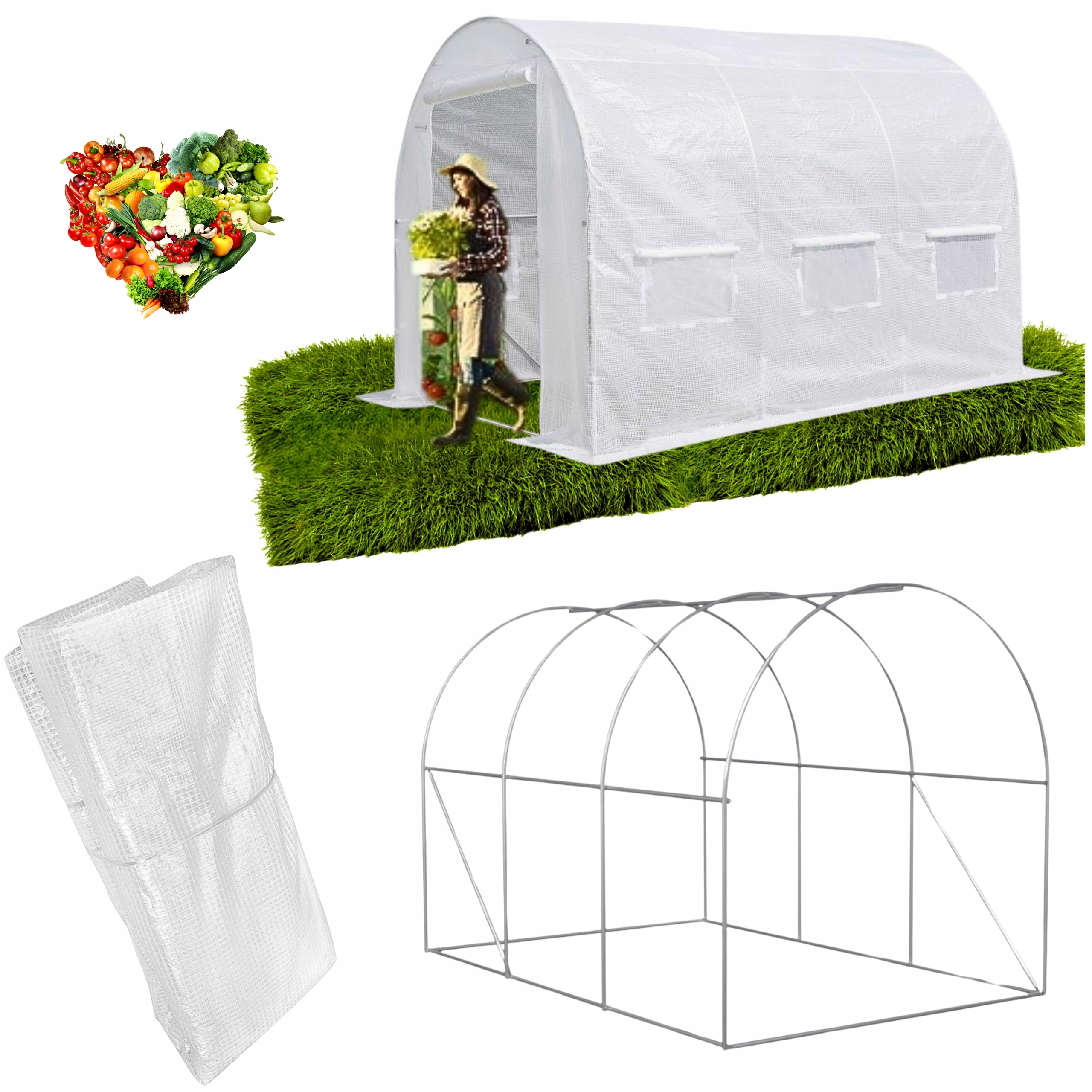 Záhradný fóliový tunel Skleník 3x2x2 m Biely 6 m² Premium Pozinkovaný