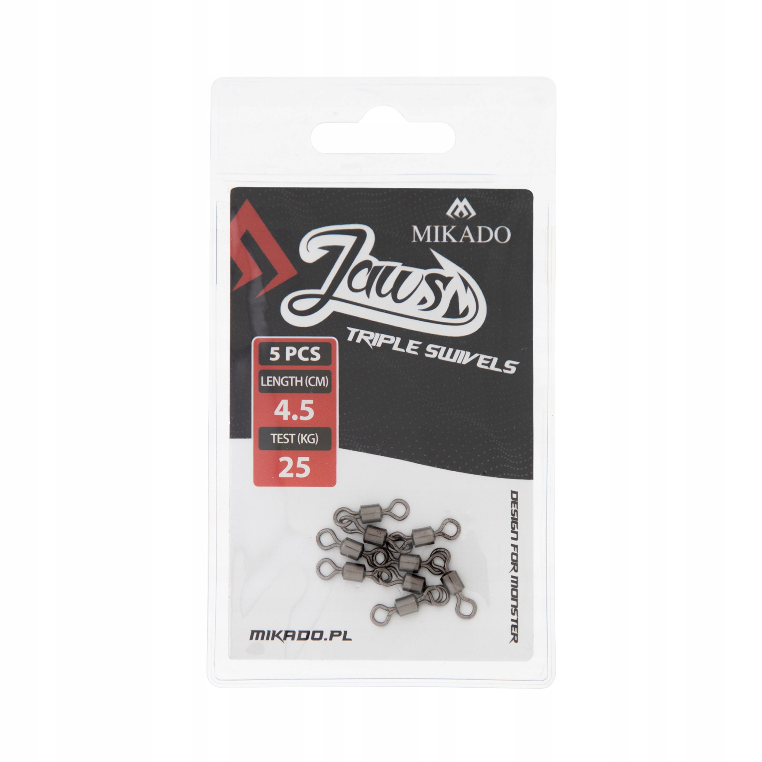 Krętlik potrójny Mikado Jaws Triple Swivels 25kg 4,5cm 5szt.