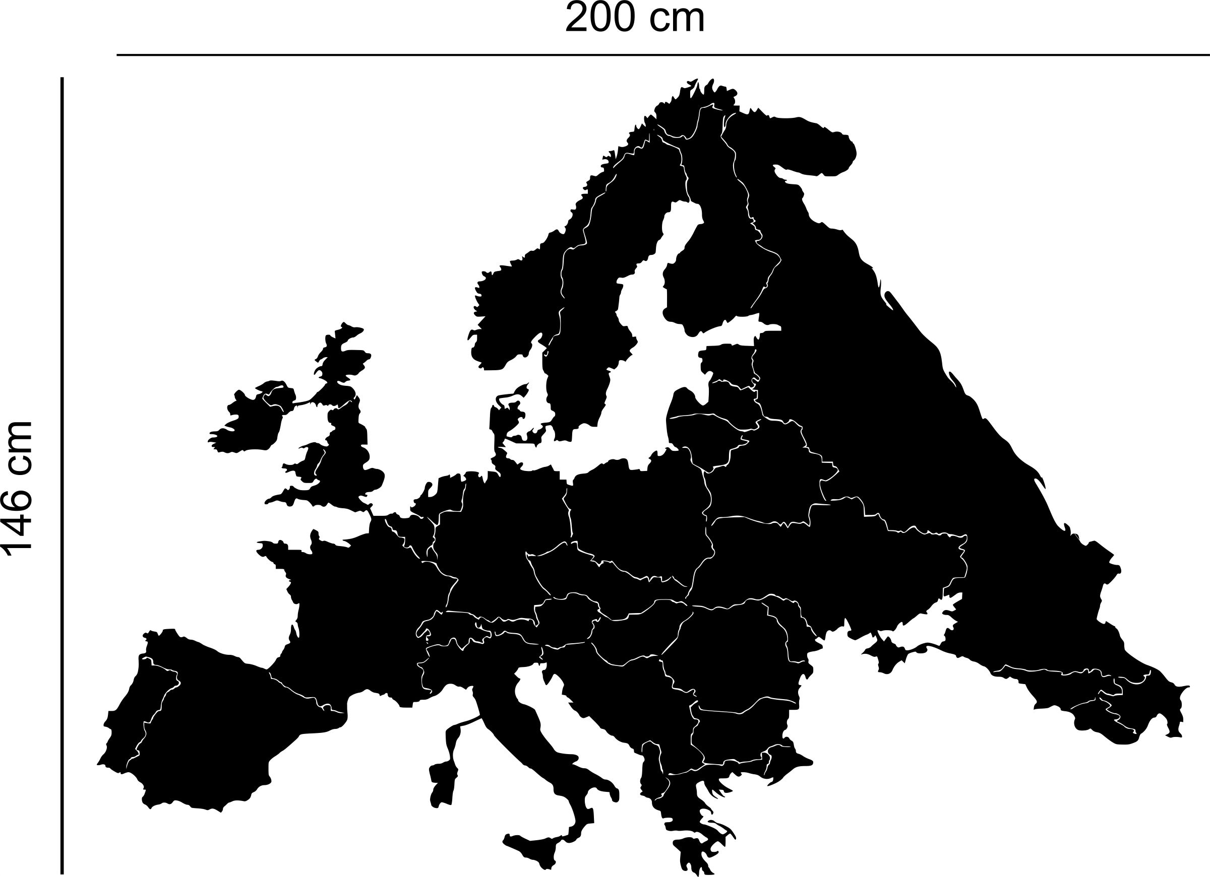 Európa kovová mapa na magnety Veľmi Veľká Rozdelenie Vaša mapa 200 cm