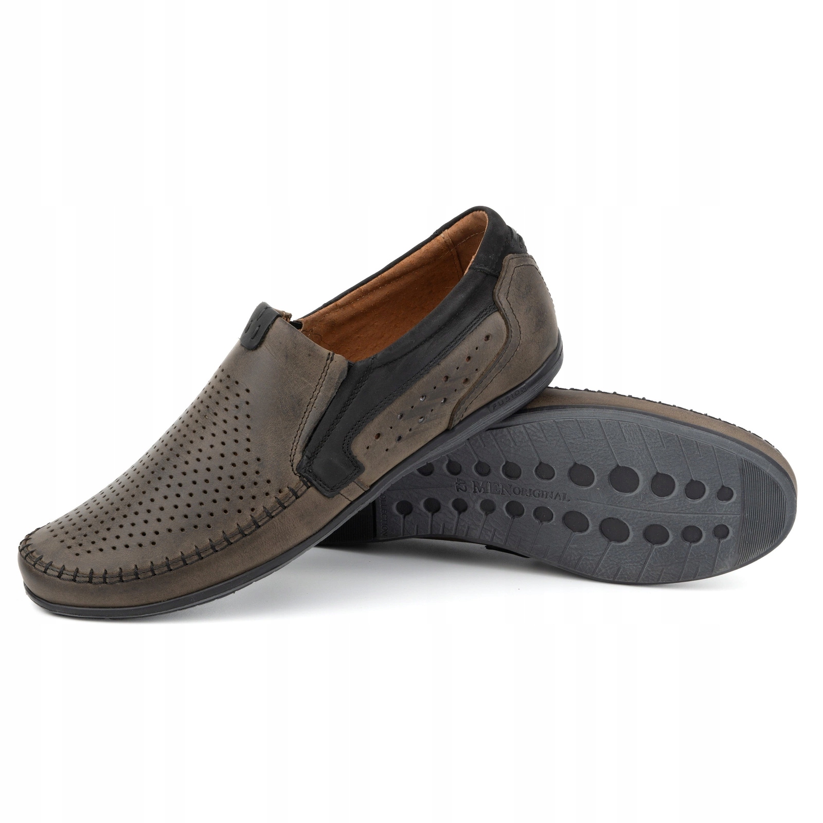 Buty męskie mokasyny skórzane wsuwane na lato ażurowe 0525 oliwkowe 42 Płeć mężczyzna