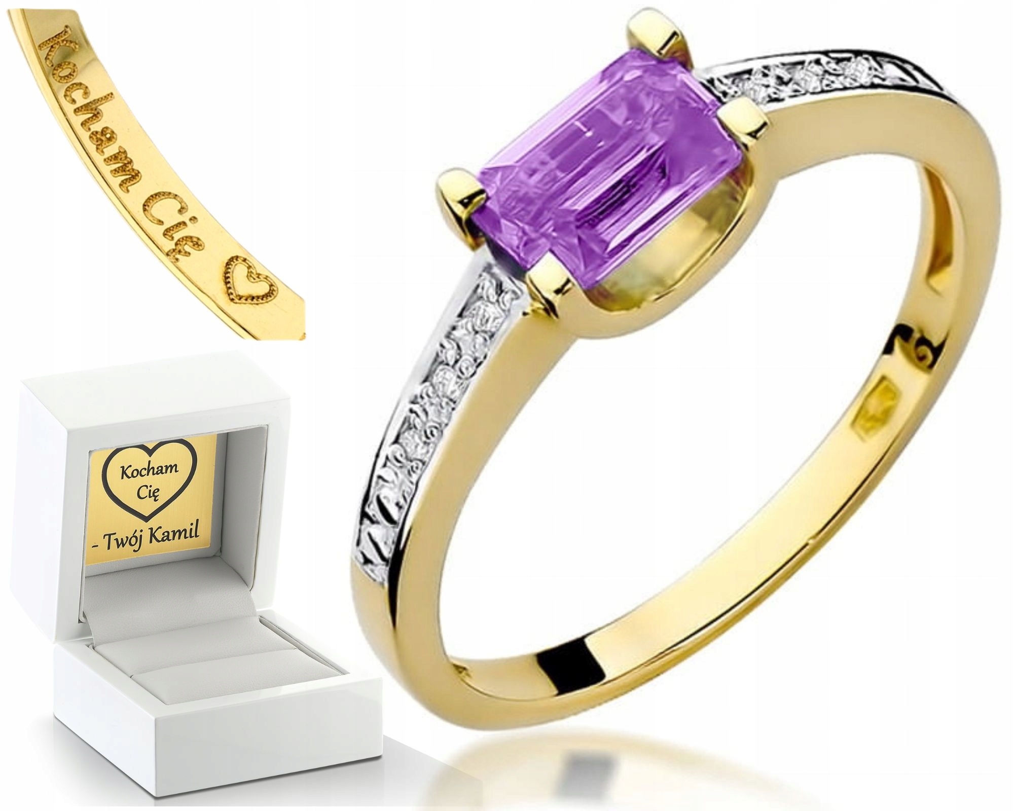 Zlatý Prstýnek Prsten S Ametystem, Žluté Zlato, Gravírování Bonus , Dárek 585