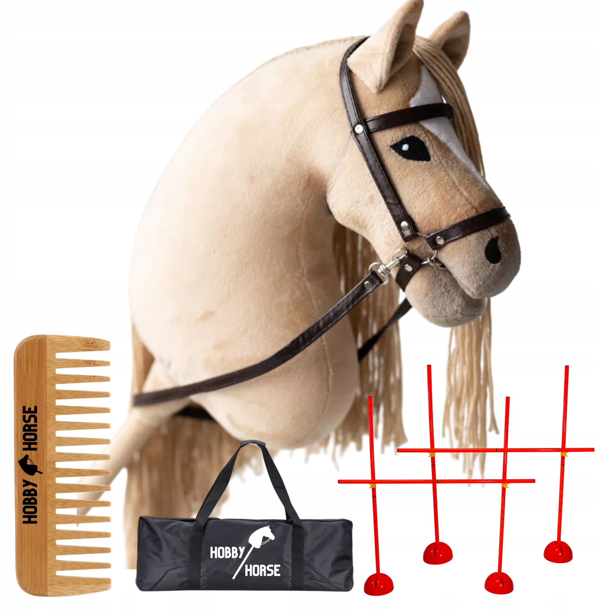 Zestaw Hobby Horse Koń Na Kiju A4 2x Przeszkoda Do Skakania 120CM Grzebień