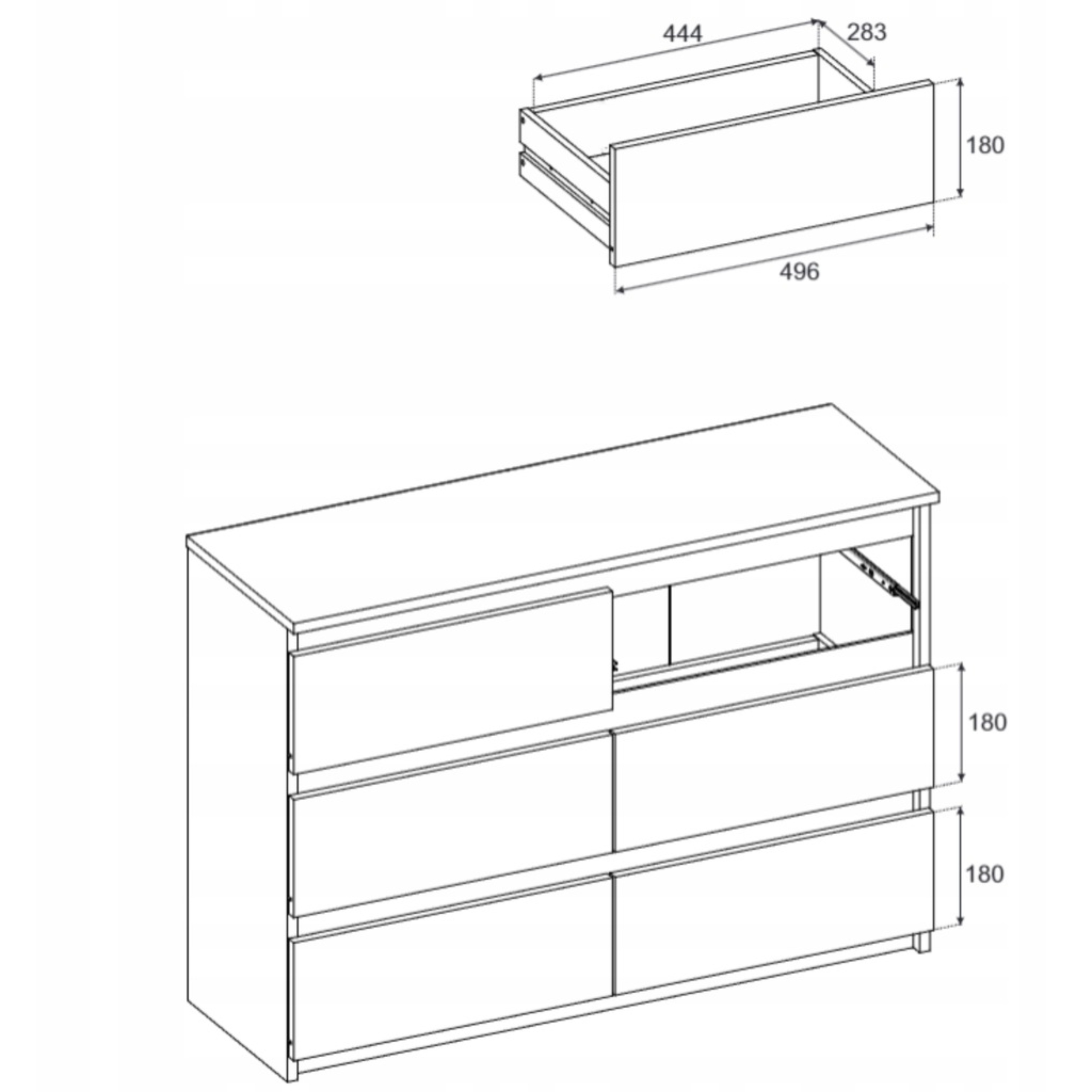 KOMODA Z 6 SZUFLADAMI DĄB WENGE 100 CM NOWOCZESNA SZAFKA RTV DO SALONU Głębokość mebla 33.5 cm