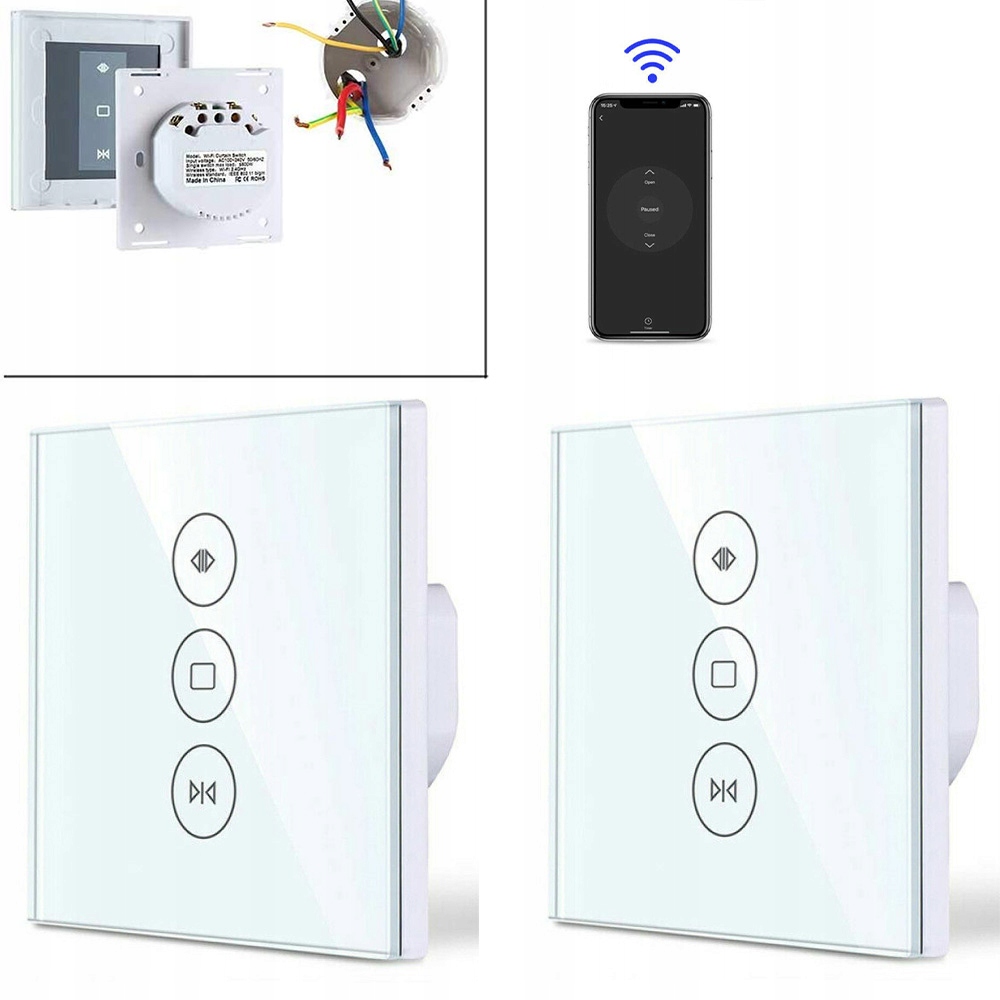 Skleněný Dotykový Spínač Wifi pro Záclonové Žaluzie Bílý Bistabilní