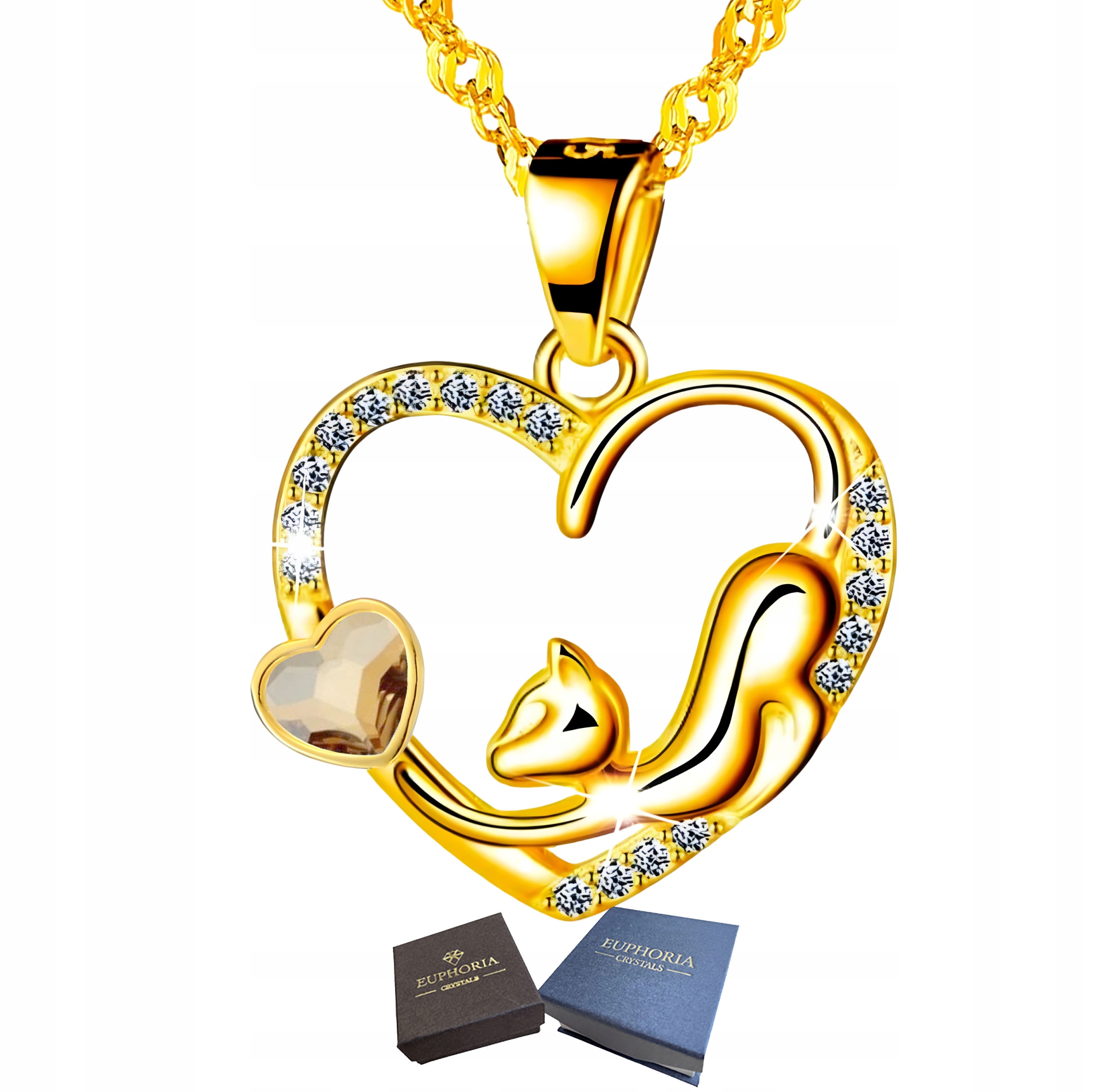 Zlatý náhrdelník Stříbro 925 Srdce s kočkou Zirkony Šperky jako Dárek