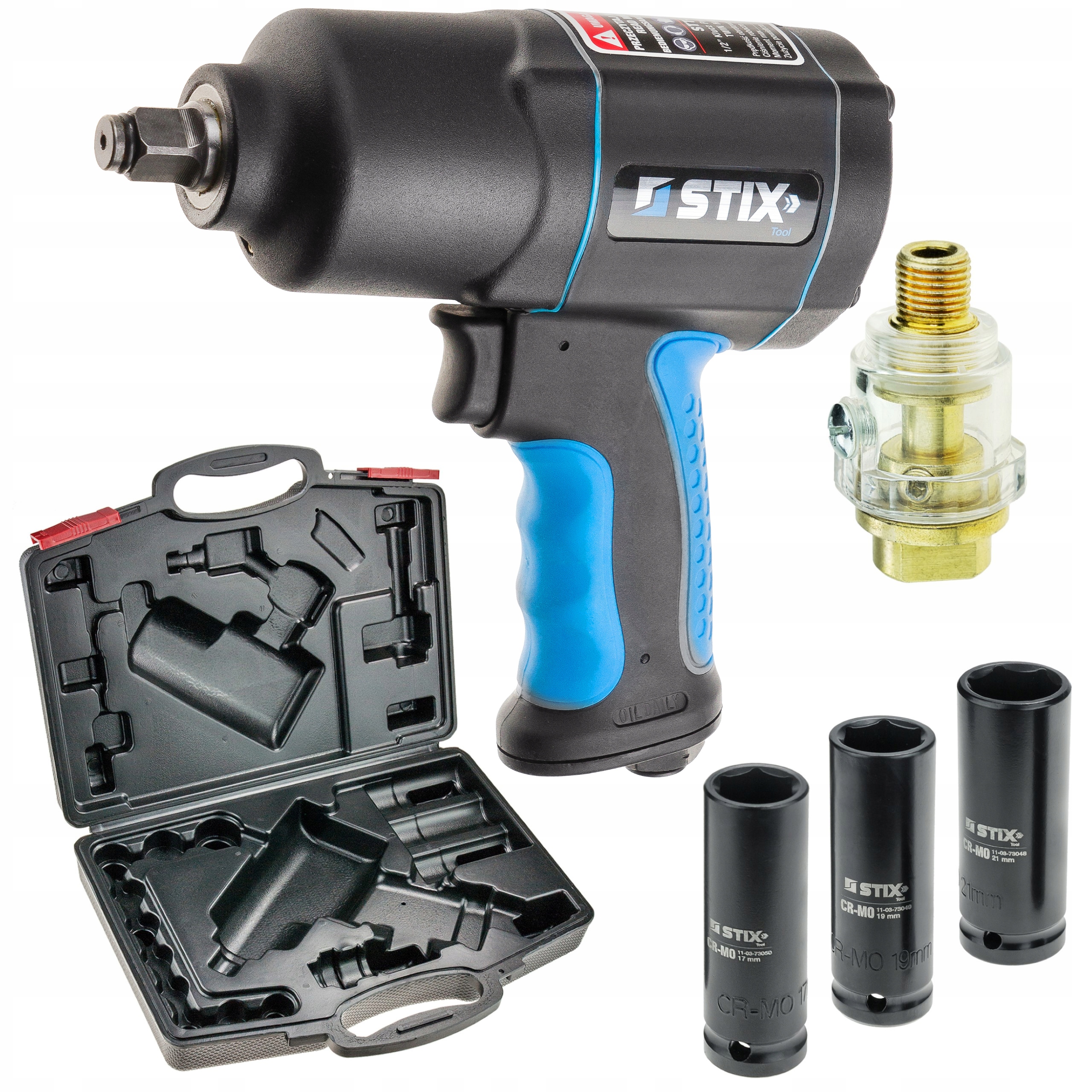 KLUCZ PNEUMATYCZNY UDAROWY 1700NM Z NAOLEJACZEM, WALIZKĄ I NASADKAMI CR-MO