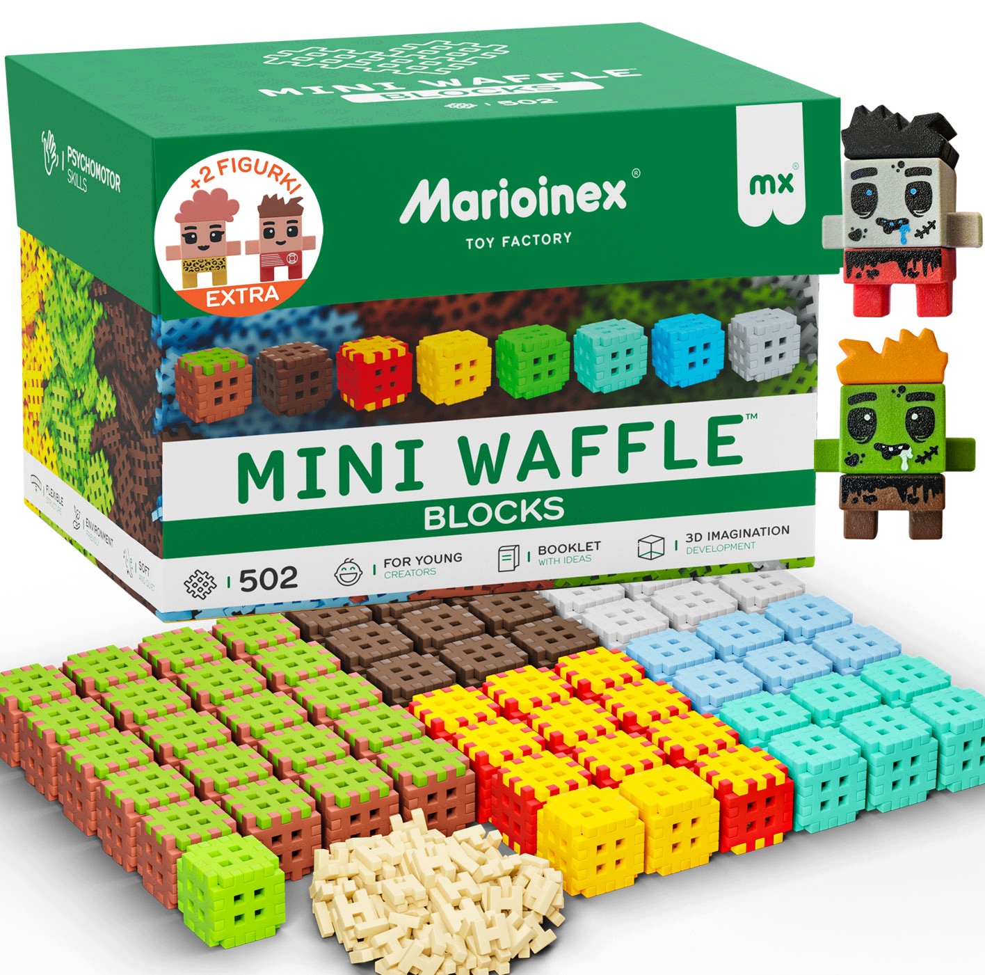 Marioinex Mini Waffle Green Blocks 504 el. – Klocki Bloki Pixel 2 Figurki