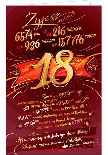 

Kartka na 18 urodziny z życzeniami 18 ST5