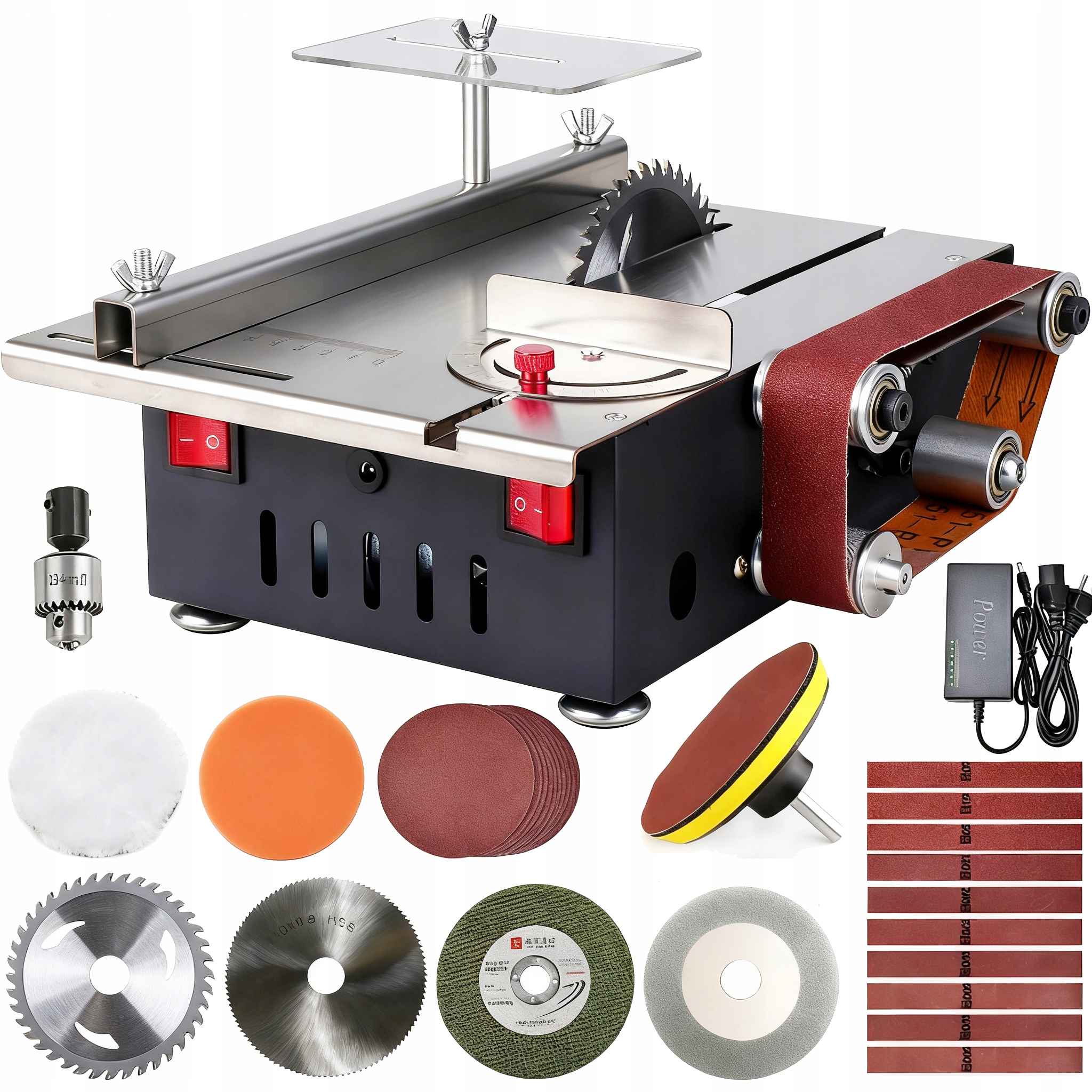 2 W 1 Mini elektryczna piła stołowa Mini Szlifierka taśmowa 4 Tarcze 200W