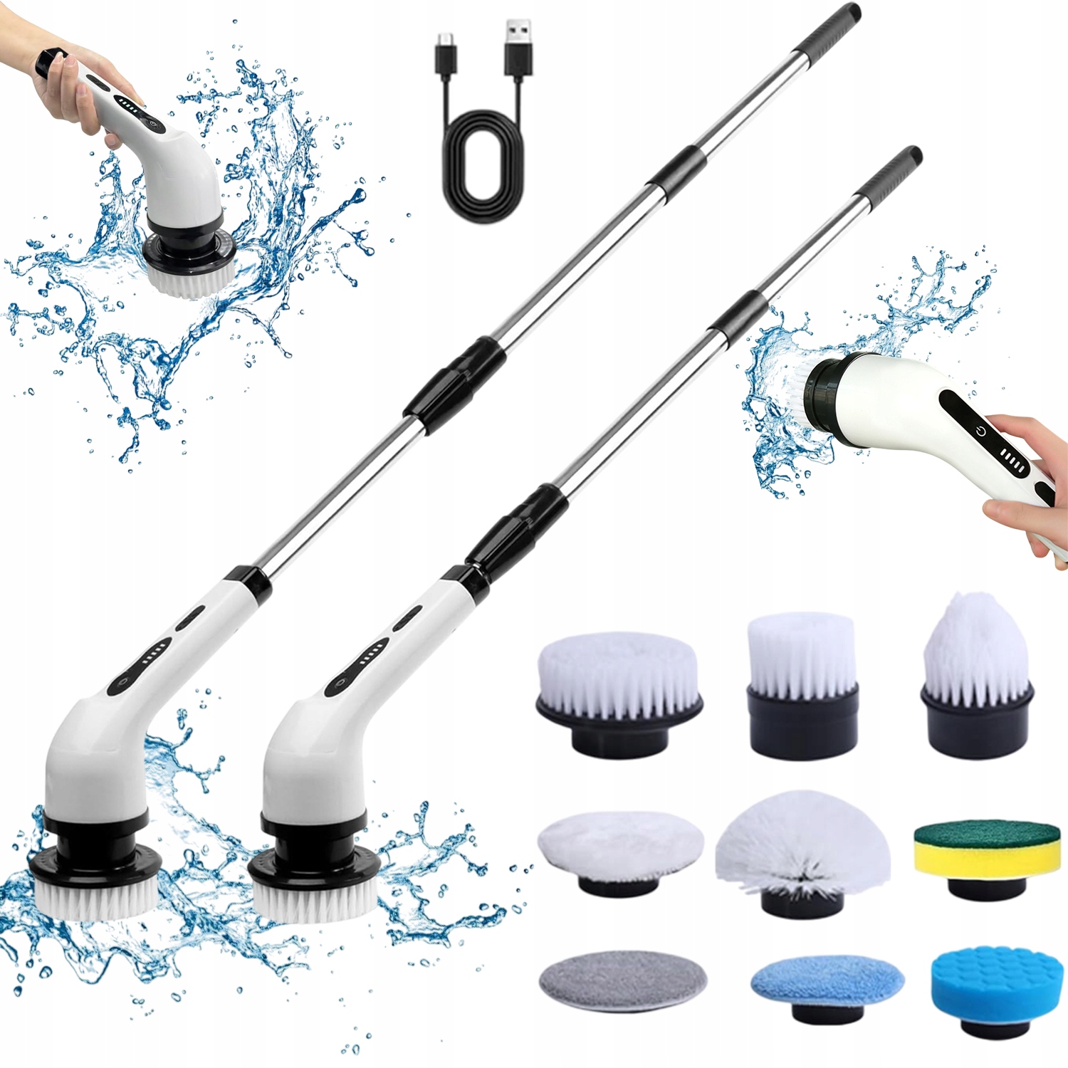 Levně Multifunkční Elektrický Rotační Kartáč S 9 Hlavami A Dlouhou Rukojetí