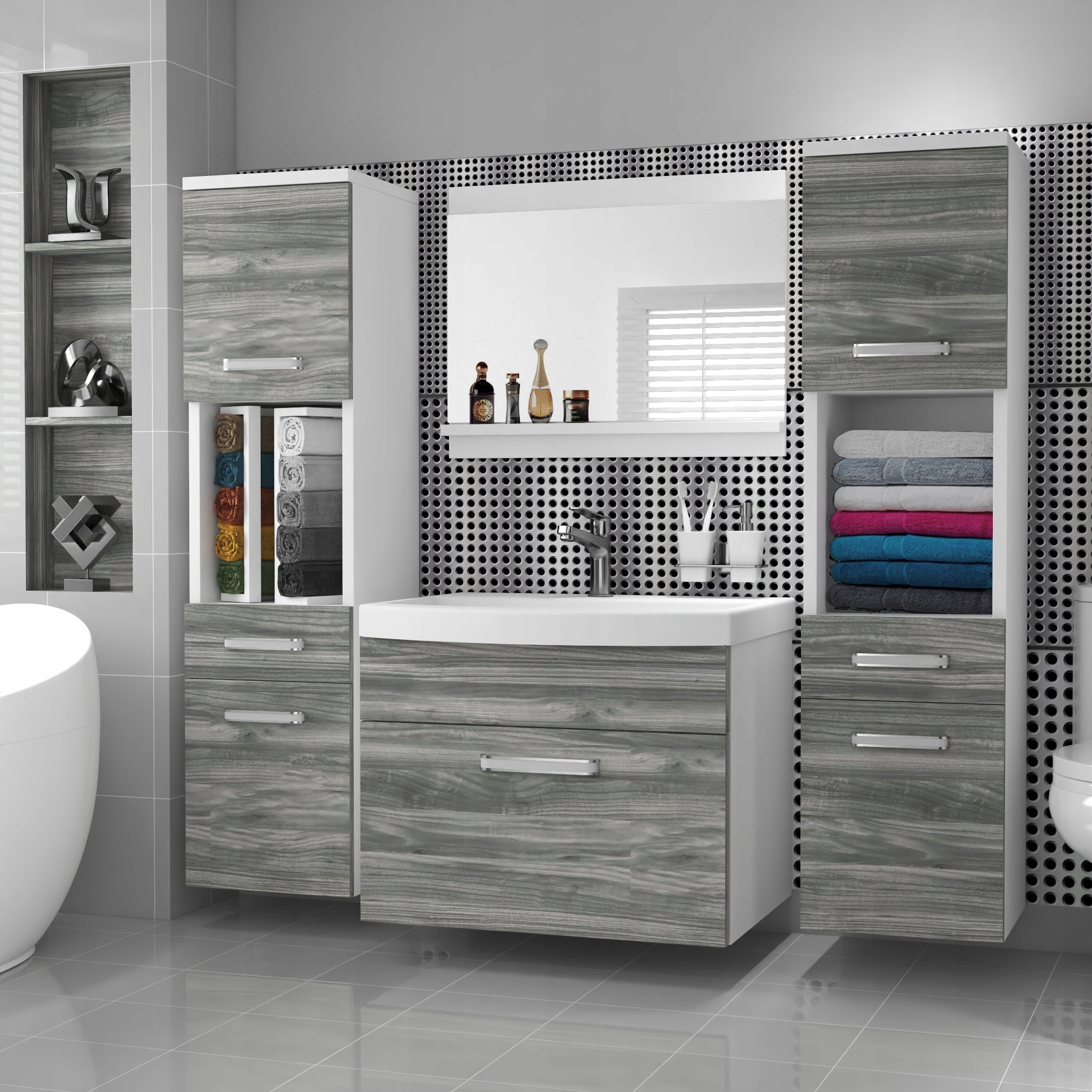 Meble łazienkowe z LUSTREM z UMYWALKĄ Kolor frontów szary