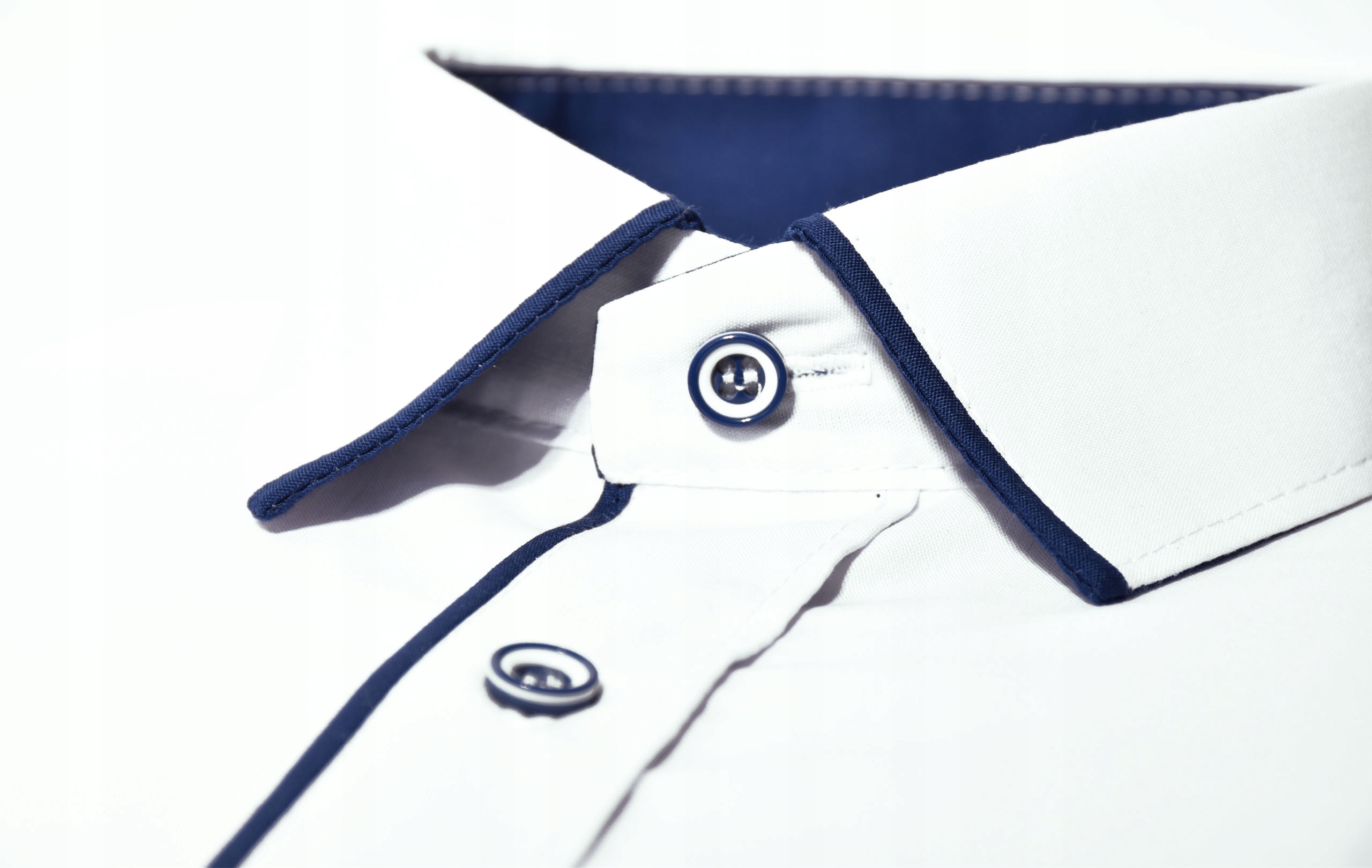 Koszula chłopięca BIAŁA Z GRANATOWYM elegancka wizytowa 128/134 SLIM Rękaw długi rękaw