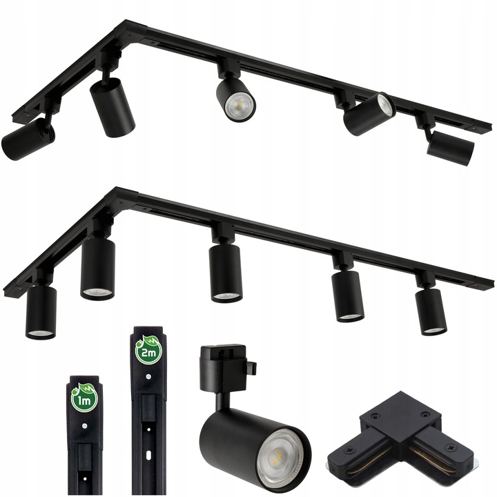 Sada 5 x Spot lampa GU10 na lištu 1f Kolejnicový Kabel kolejnice 1 m 2 m rohová