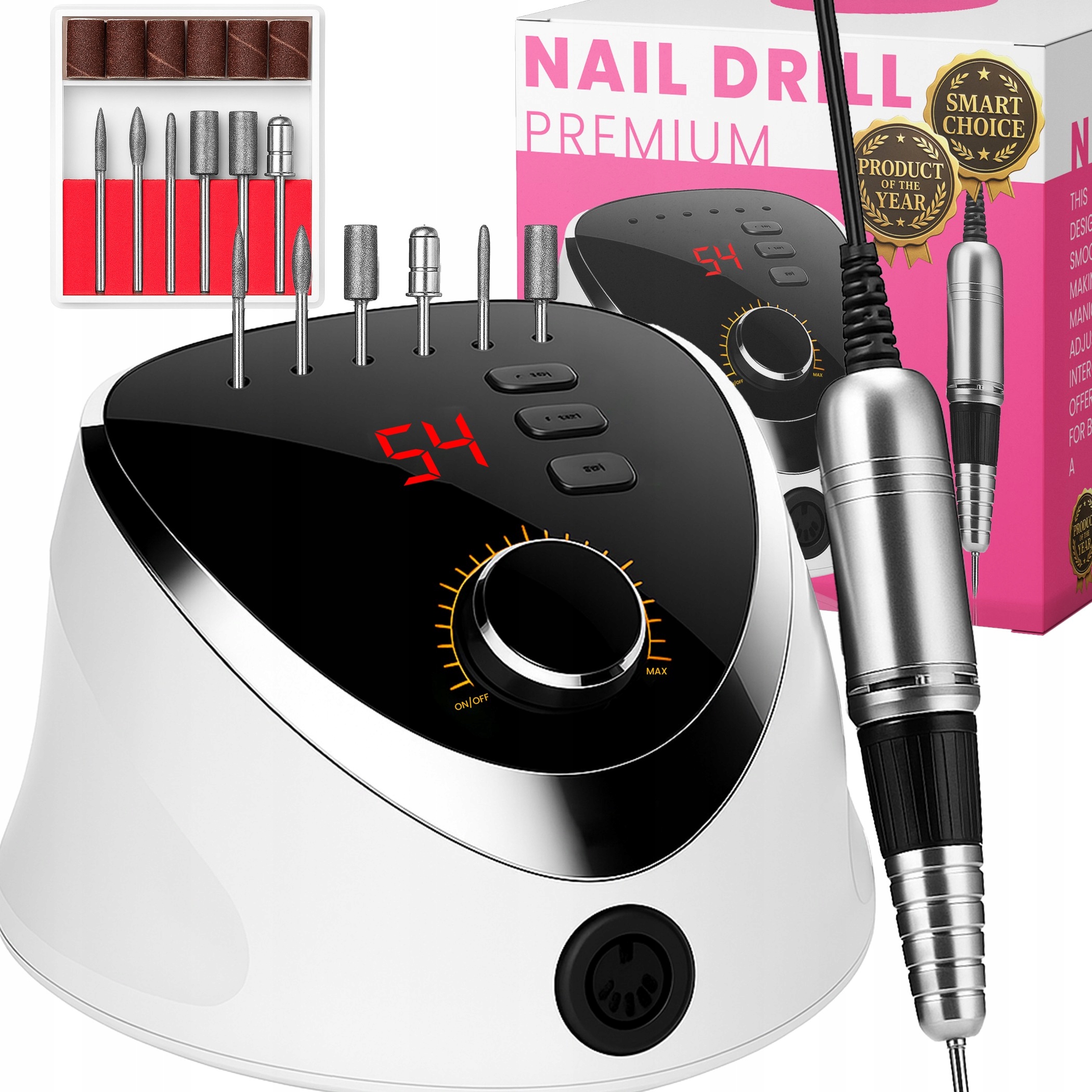 PROFESJONALNA FREZARKA DO PAZNOKCI PEDICURE MANICURE ŻELE MOC 65W + FREZY