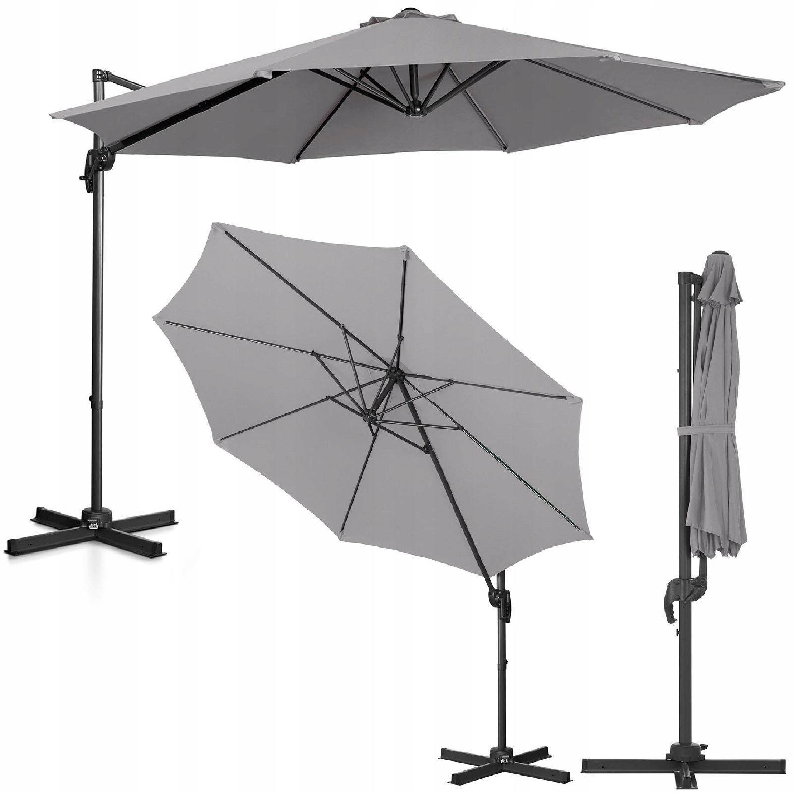 Zdjęcia - Parasol plażowy Parasol ogrodowy na wysięgniku bocznym uchylny okrągły śr. 300 cm ciemnosza