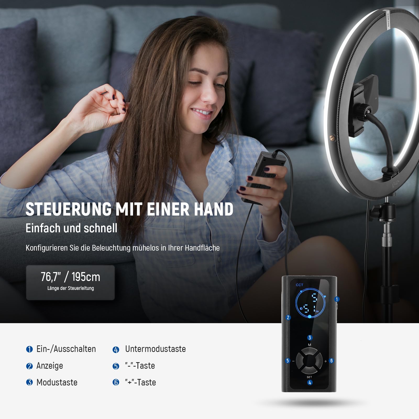 NEEWER 30cm 24W LED Ring Światło Telefon Dwukolorowe 2900K-7000K USB Typ C — miniatura 6