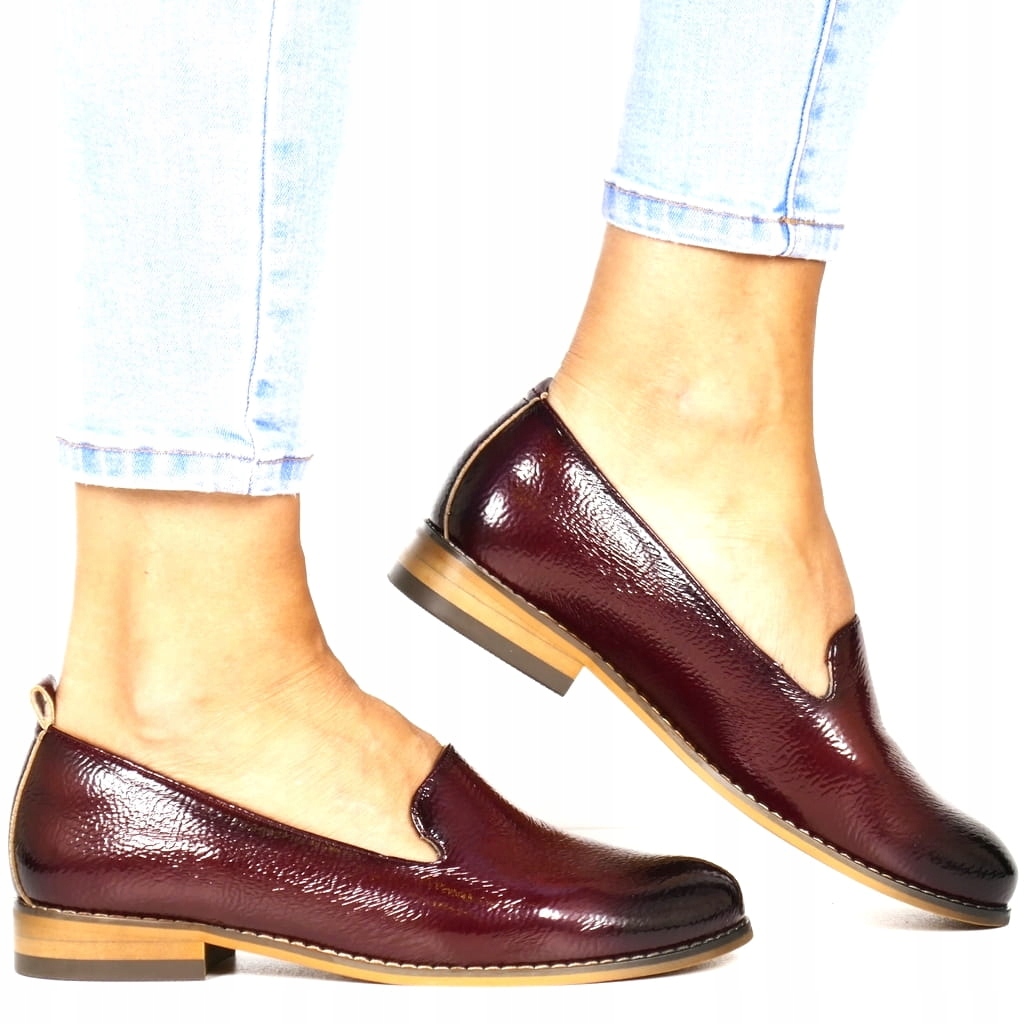 Bordové Mokasíny Na Ploché Podrážce, Elegantní Polobotky Loafersy Bordové Barvy