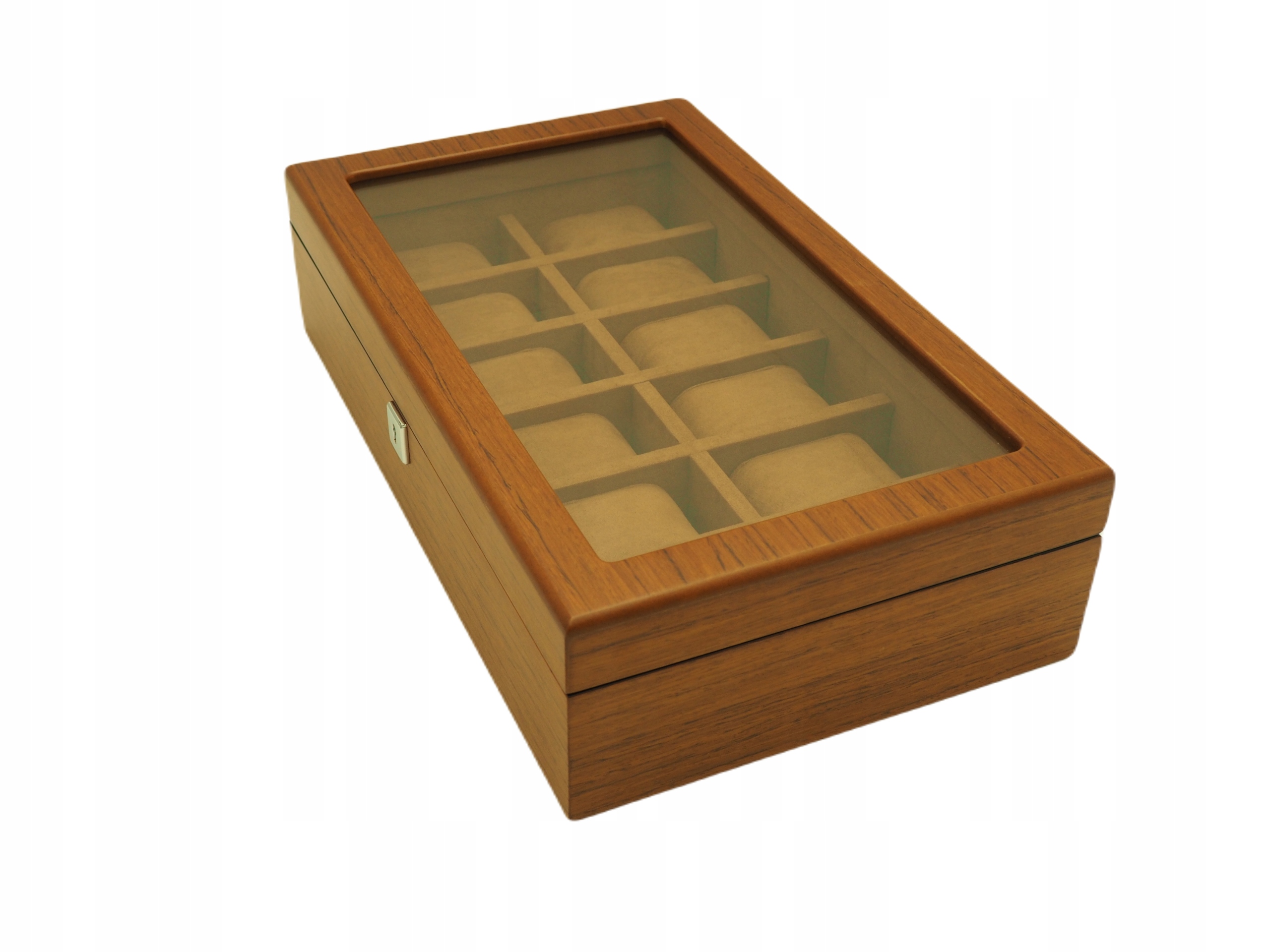 PUDEŁKO SZKATUŁKA NA 12 DUŻYCH ZEGARKÓW ZAMEK KLUC Kolor brązowy