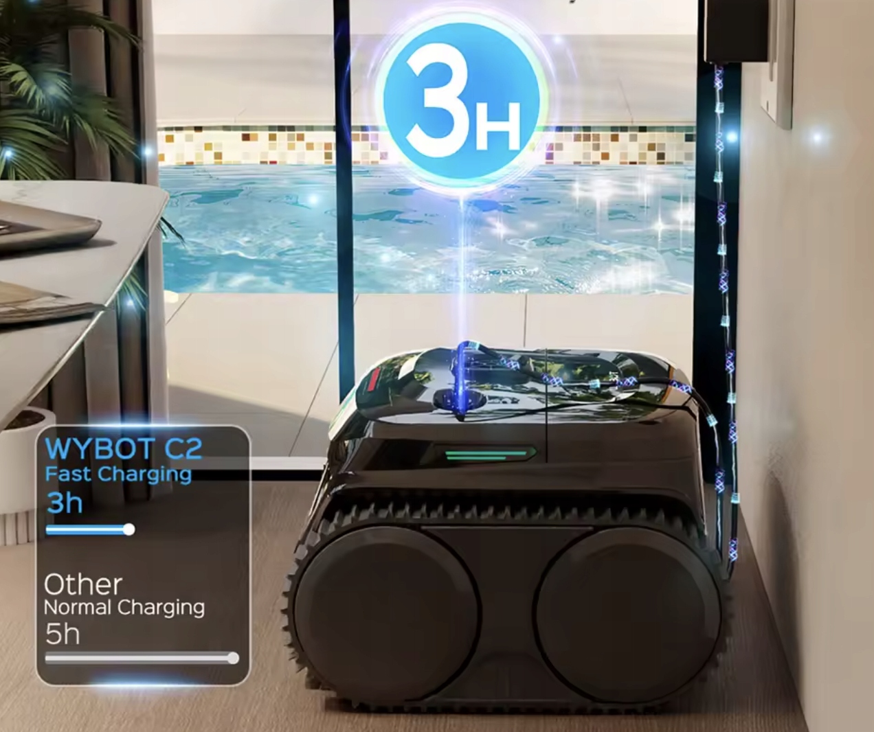 BEZPRZEWOWDOWY ROBOT ODKURZAJĄCY DO BASENÓW 150m2 120 minut APKA WYBOT C2 Moc 65 W