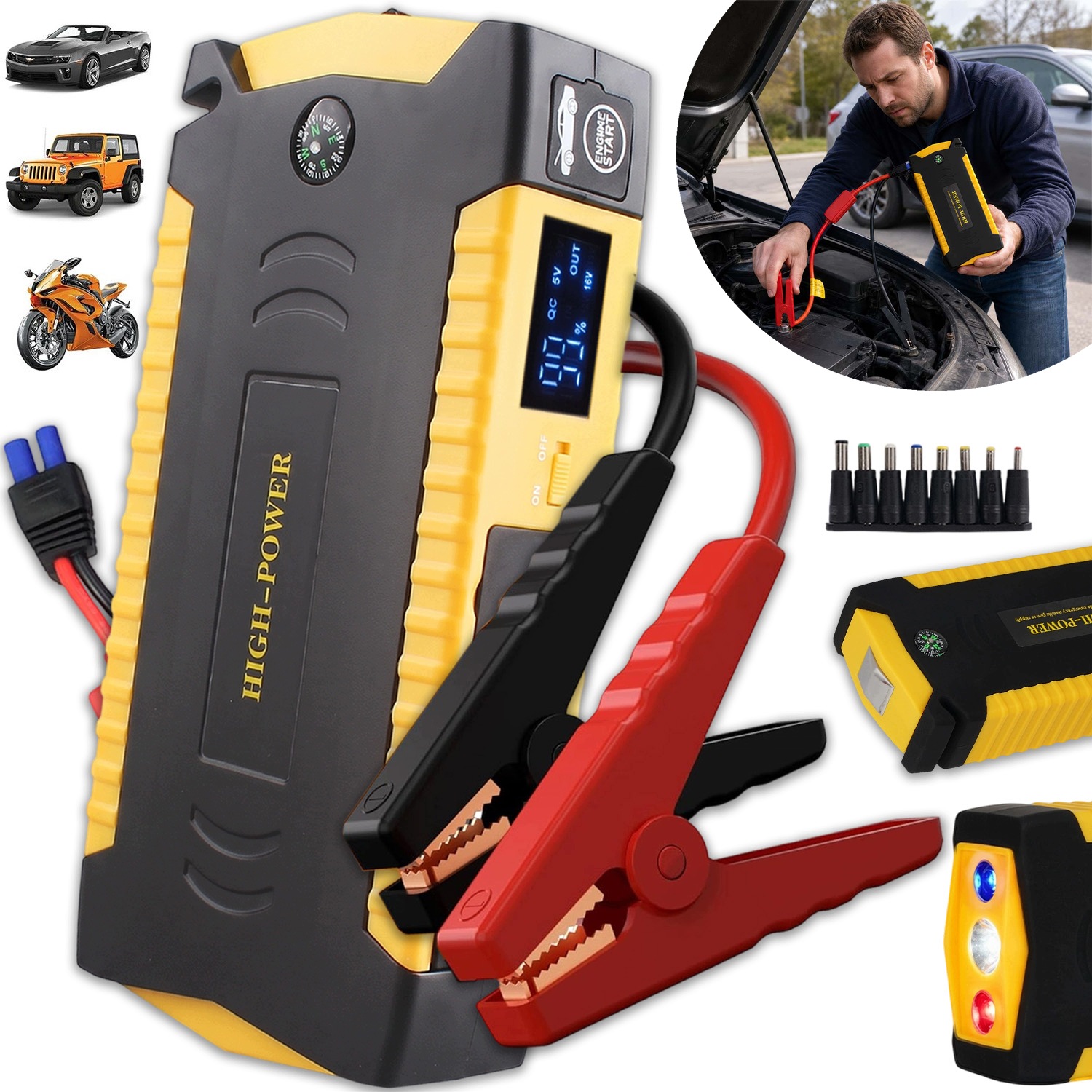 Jump Starter Startování Powerbanka Výkonná Svítilna Multifunkční Sada 6000MAH