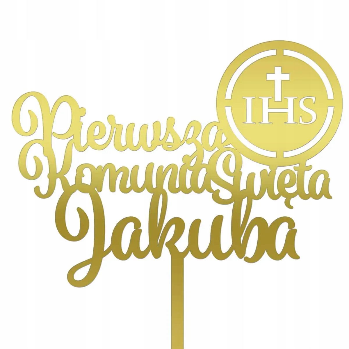 

Topper Na Tort Pierwsza Komunia Święta Napis złoty