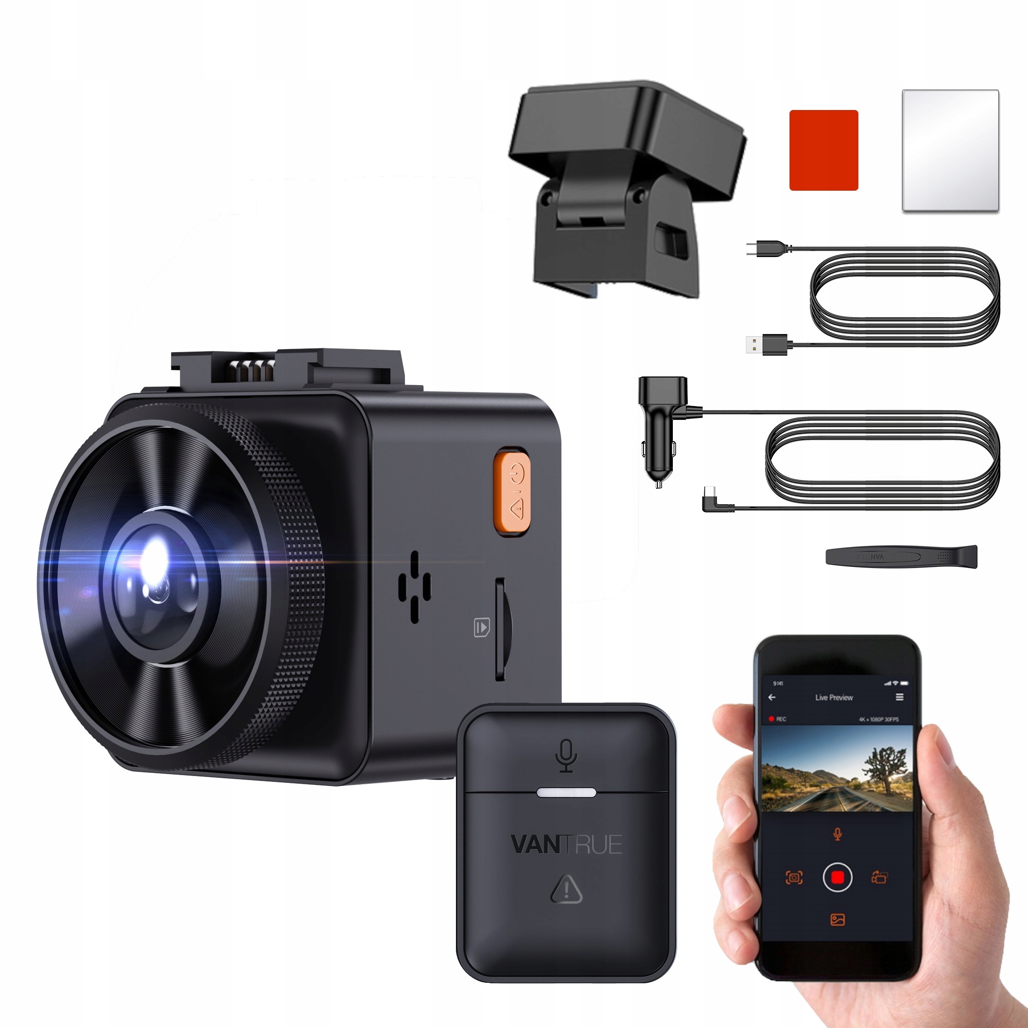 VANTRUE E1 рекордер 2.5 K H. 265 GPS WiFi пульт дистанционного управления