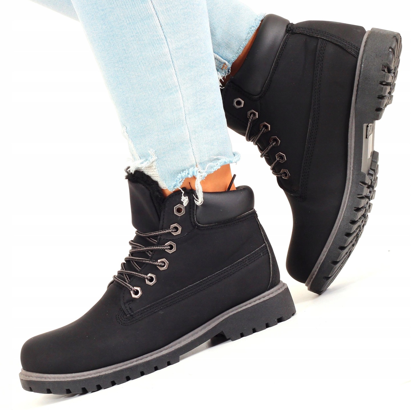 BUTY ZIMOWE DAMSKIE OCIEPLANE TRAPERY BOTKI TIMBERKI Stan opakowania oryginalne