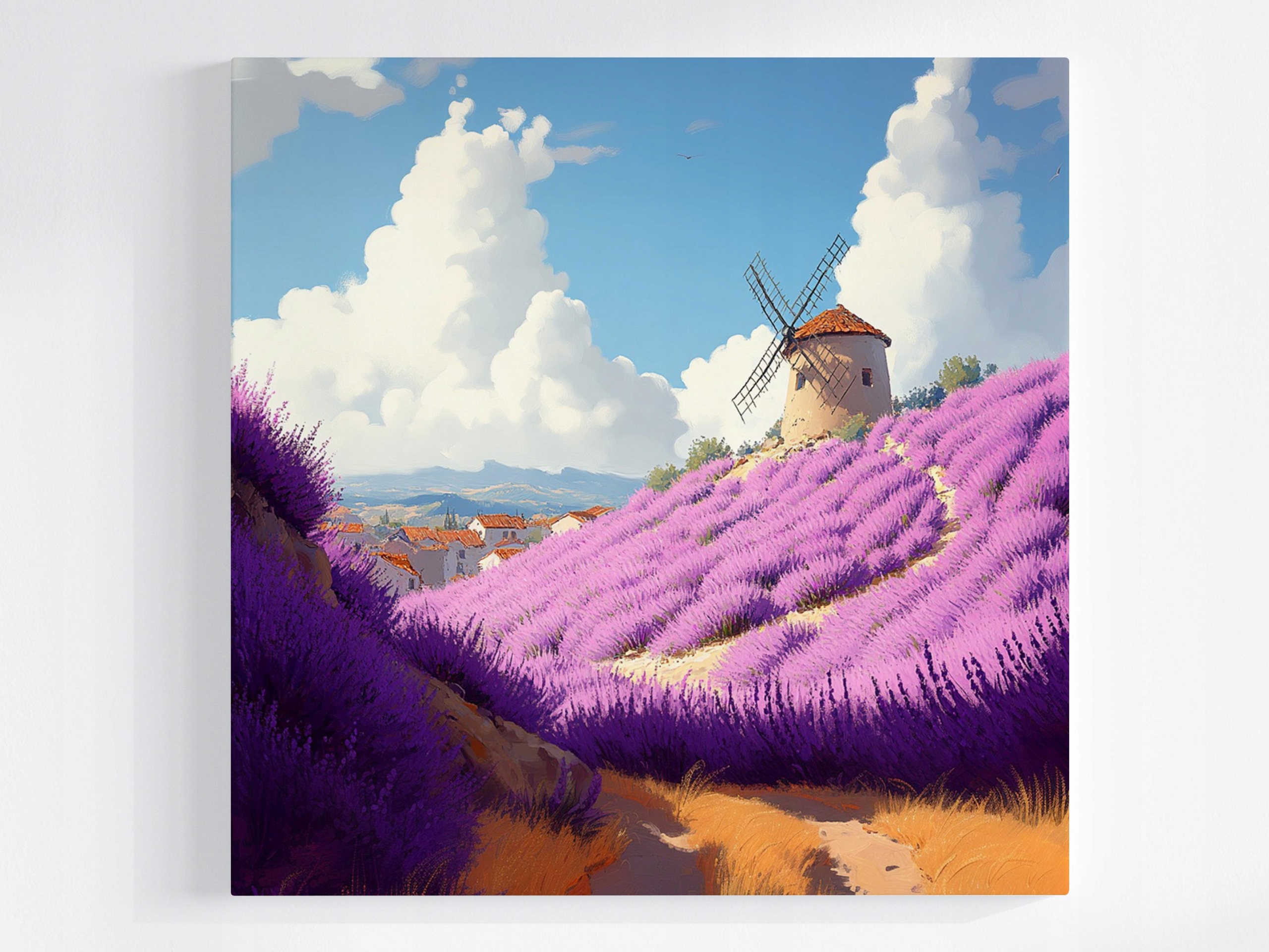 Obraz Na Plátně Canvas Francie Provence Větrný Mlýn Levandule Hory Léto 60x60