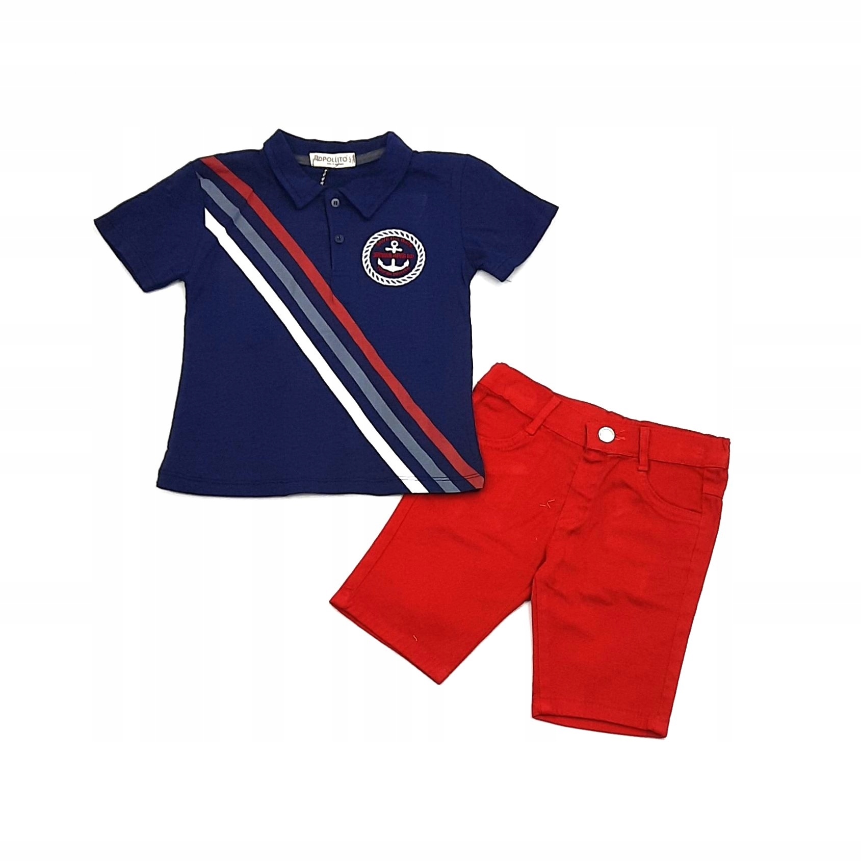 

Komplet Na Lato koszulka polo spodenki jeansy 116