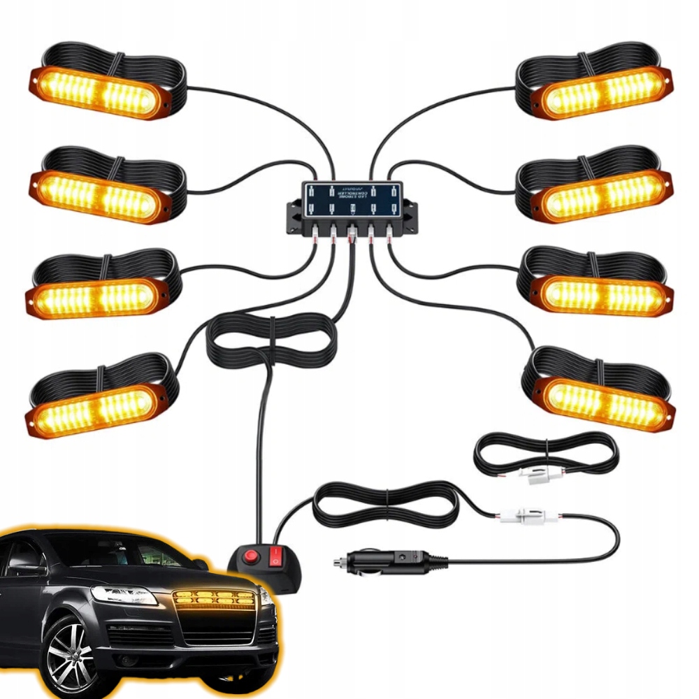 8X Led Výstražná Světla 12V Autopřepravník Silniční Asistent Kohout Stroboskop