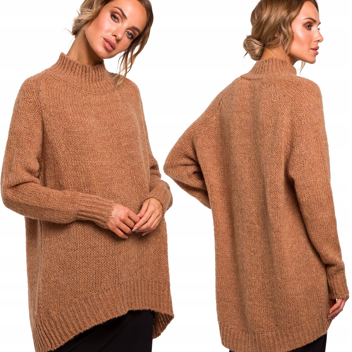 SWETEREK DAMSKI KARDIGAN SWETER OVERSIZE DŁUGI RĘKAW BRĄZOWY 36/38 S/M