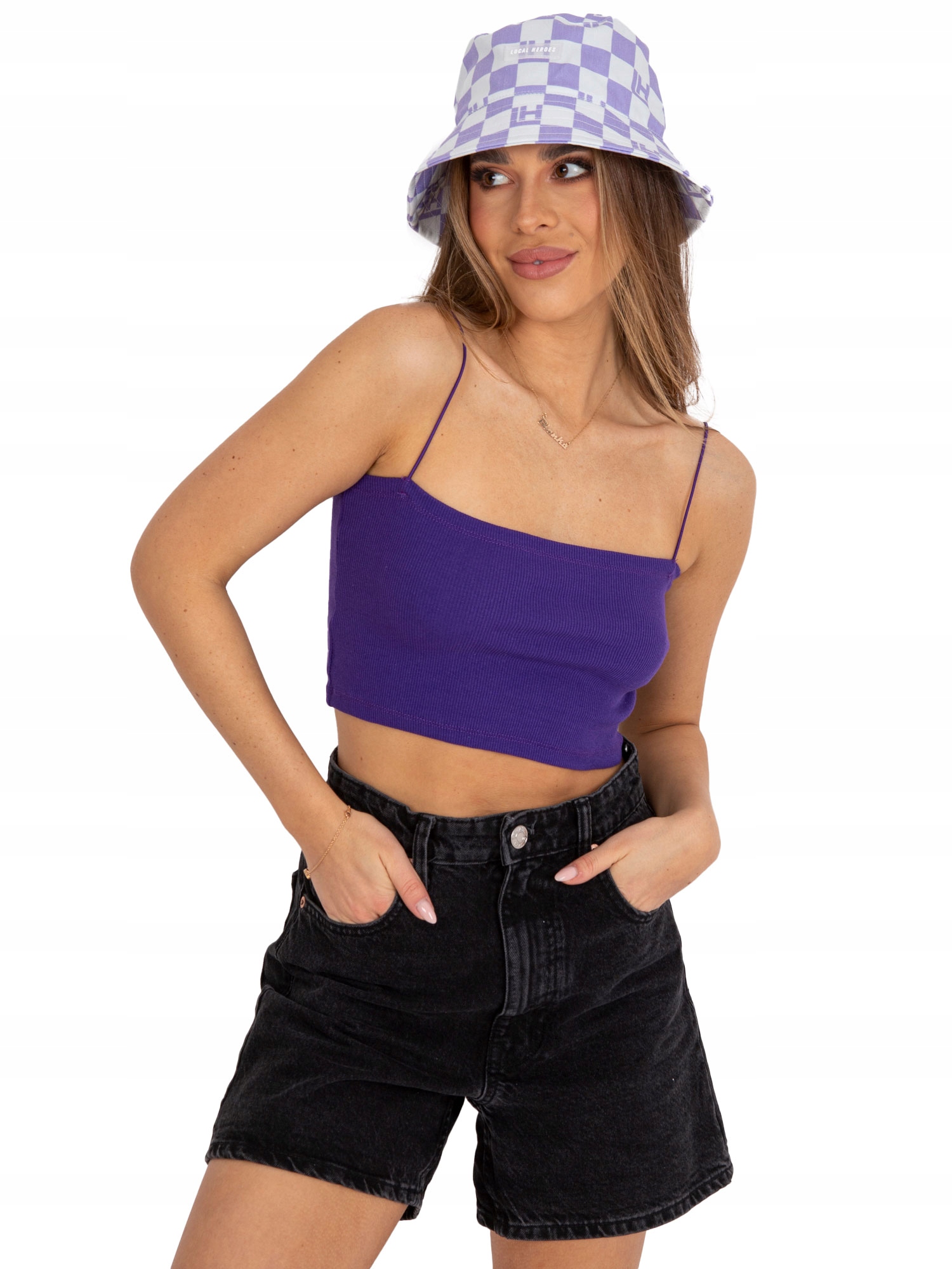 

Krótki Top w prążek na cienkich ramiączkach - Xs