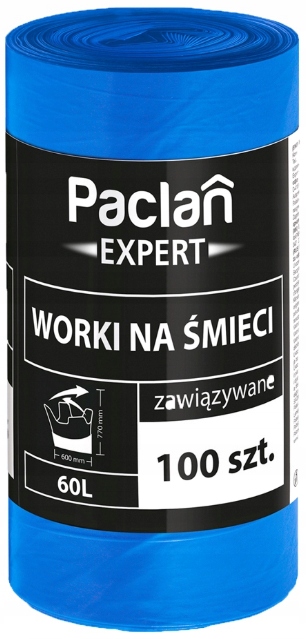 Paclan Expert Worki na śmieci uniwersalne zawiązywane 60 L Mocne 100 szt.
