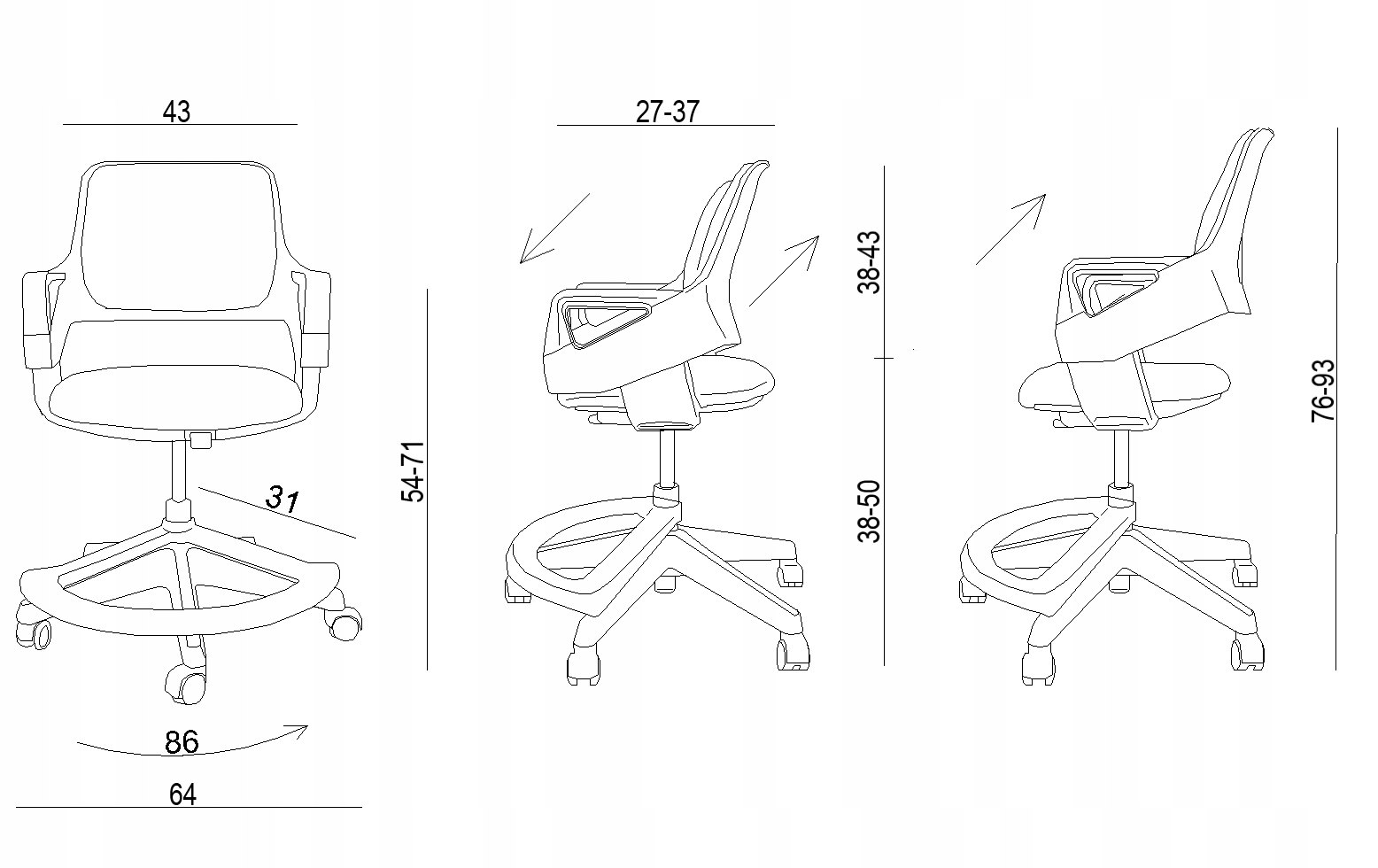ERGONOMICZNE KRZESŁO DZIECIĘCE Rookee BURGUND Z PODNÓŻKIEM DO 100 KG Kolekcja młodzieoważ