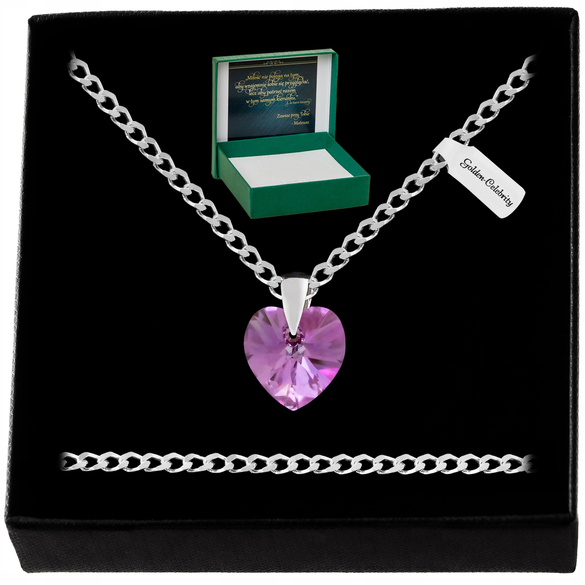 Stříbrný Řetízek Srdce Swarovski 925 Náhrdelník Přívěsek Stříbro Věnování