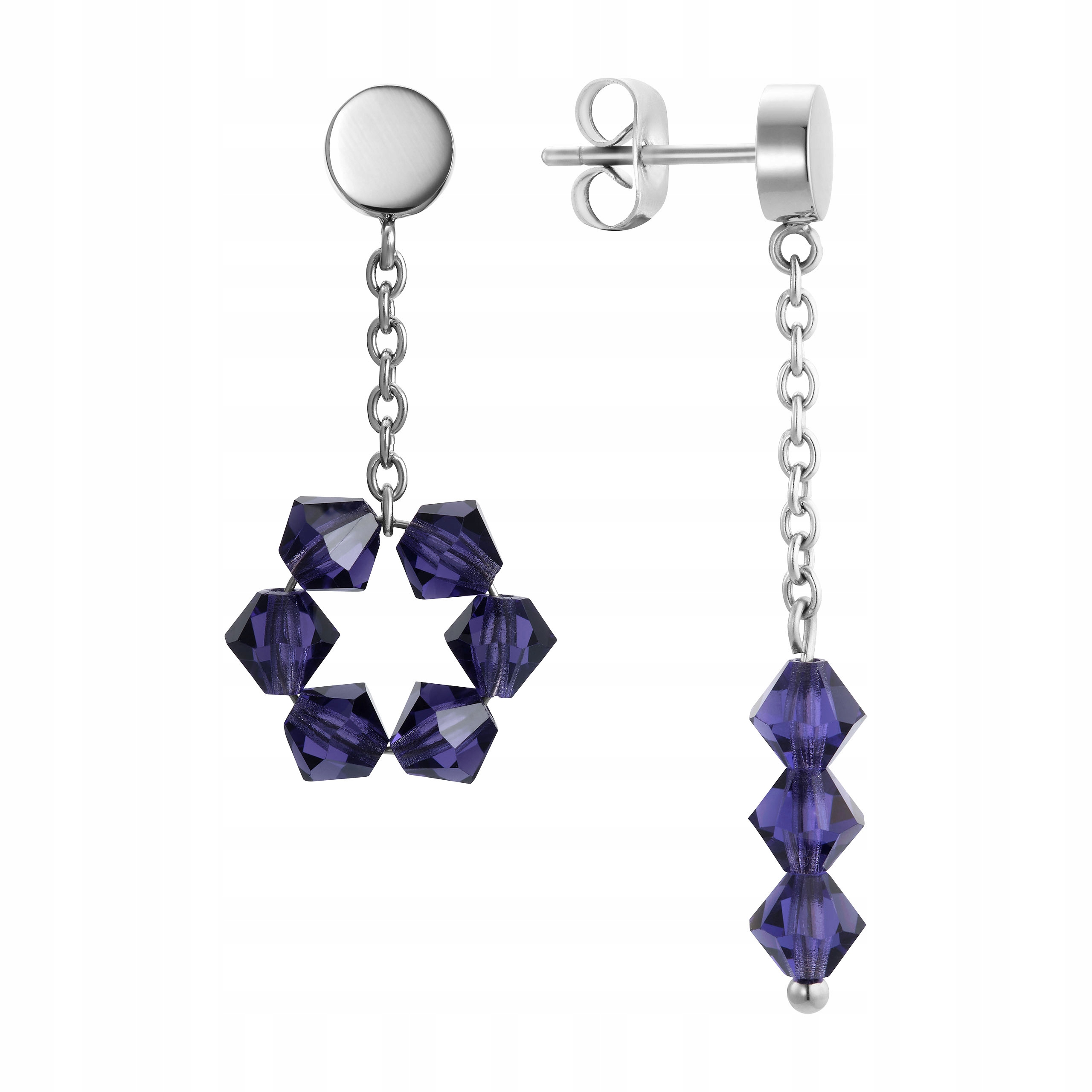 Náušnice Magnetické Fialové Krystaly Závěsné Ocel Tužky Hvězdičky
