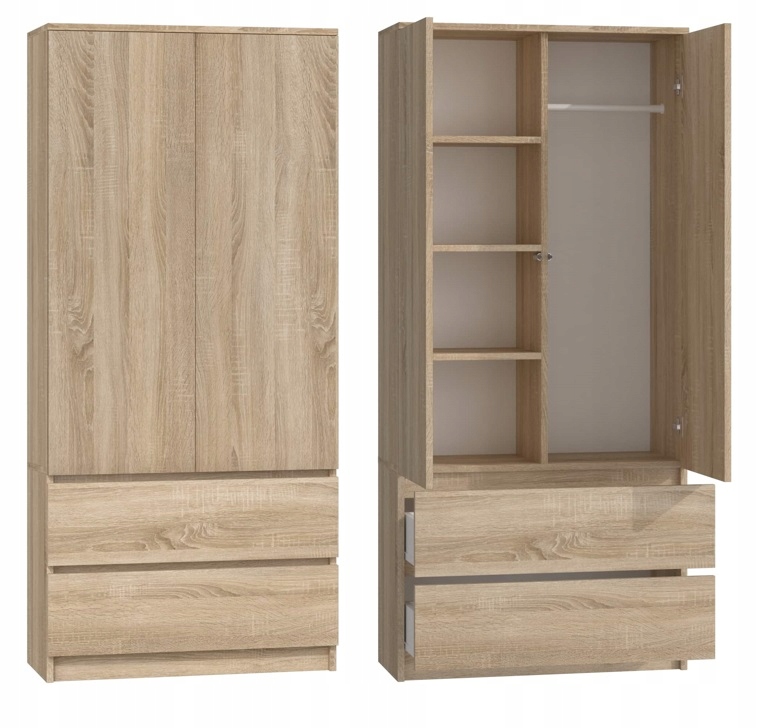 SZAFA GARDEROBA DRZWI 2 SZUFLADY SS-90 DĄB SONOMA