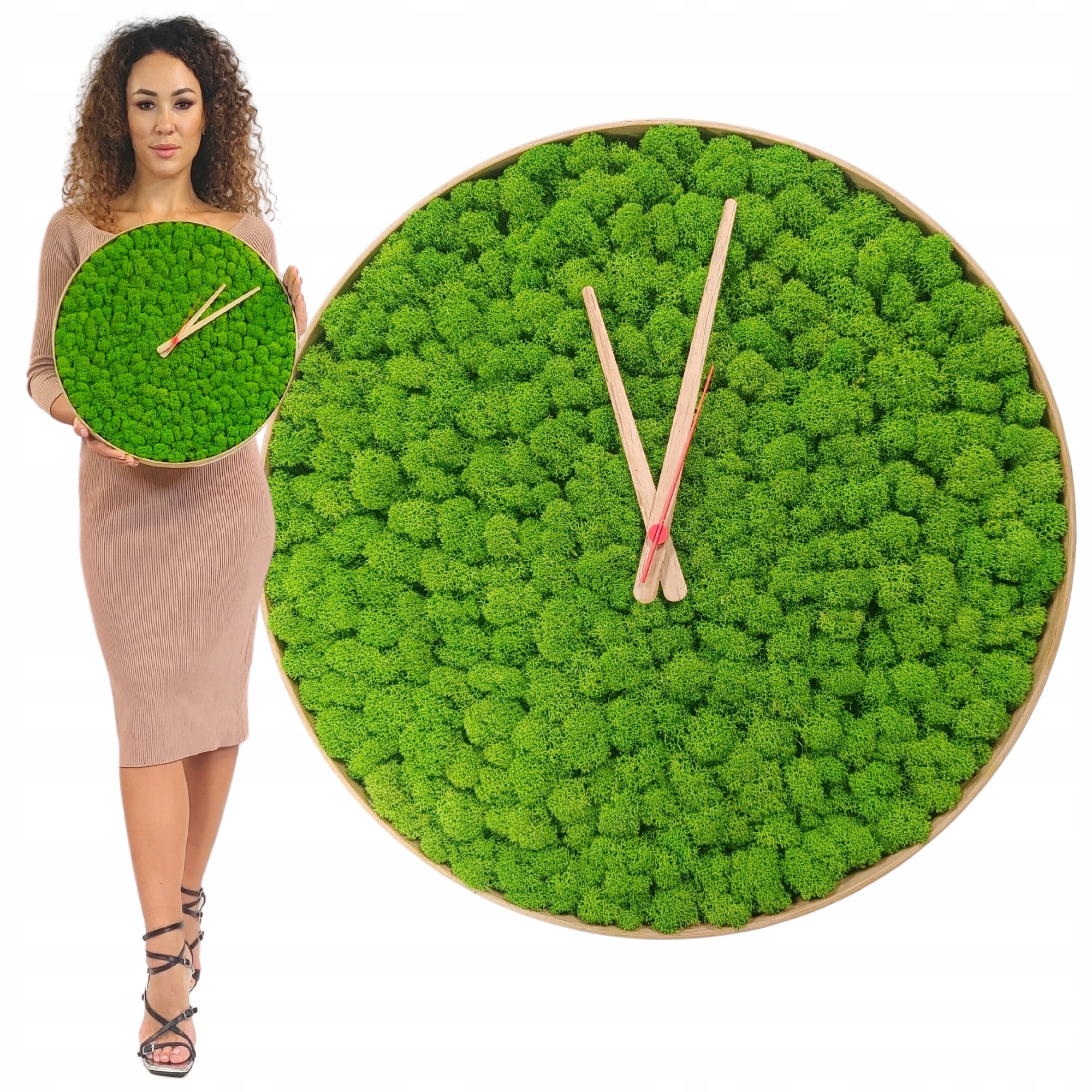 Hodiny Z Mchu v drevenom ráme 41 cm mach dekorácia Živé handmade Hodiny