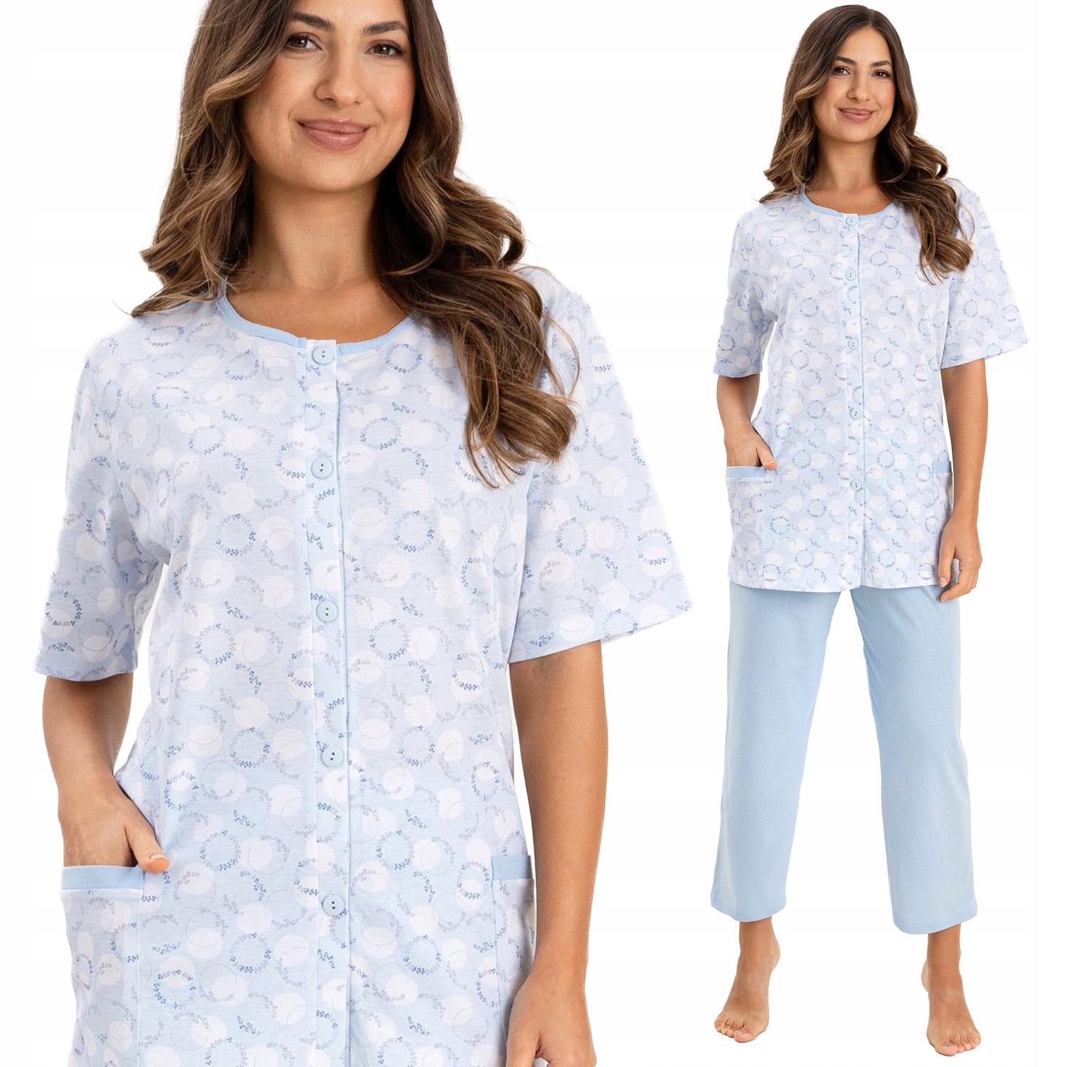 Regina dámské pyžamo bavlna krátký rukáv 738 rozepínací modrá 3XL